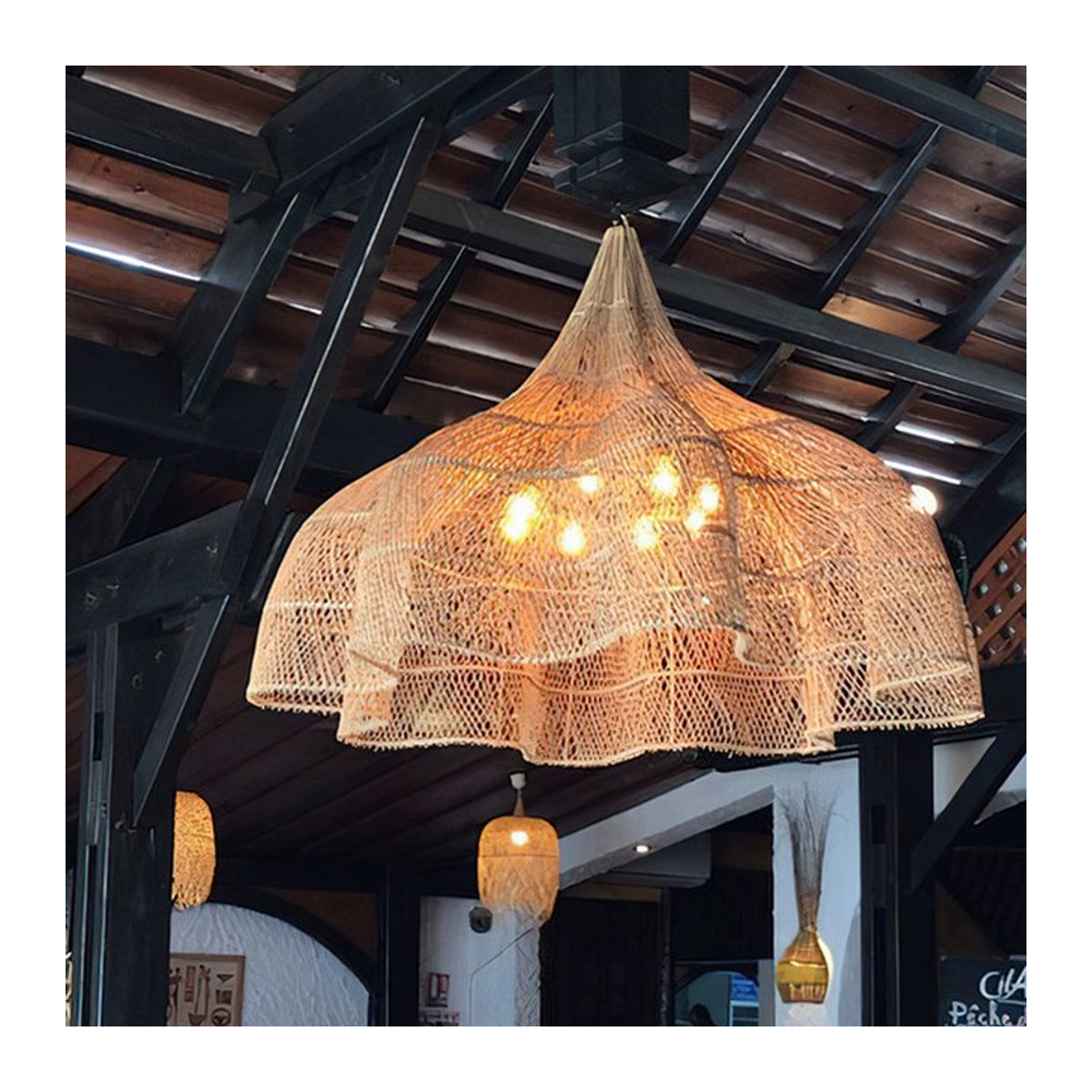 Queen Lifedecor Pendelleuchte aus Rattan im Bohemian Stil mit LED, Braun - Bild 1
