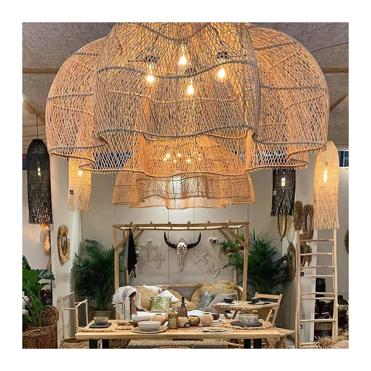 Queen Lifedecor Pendelleuchte aus Rattan im Bohemian Stil mit LED, Braun - Bild 4