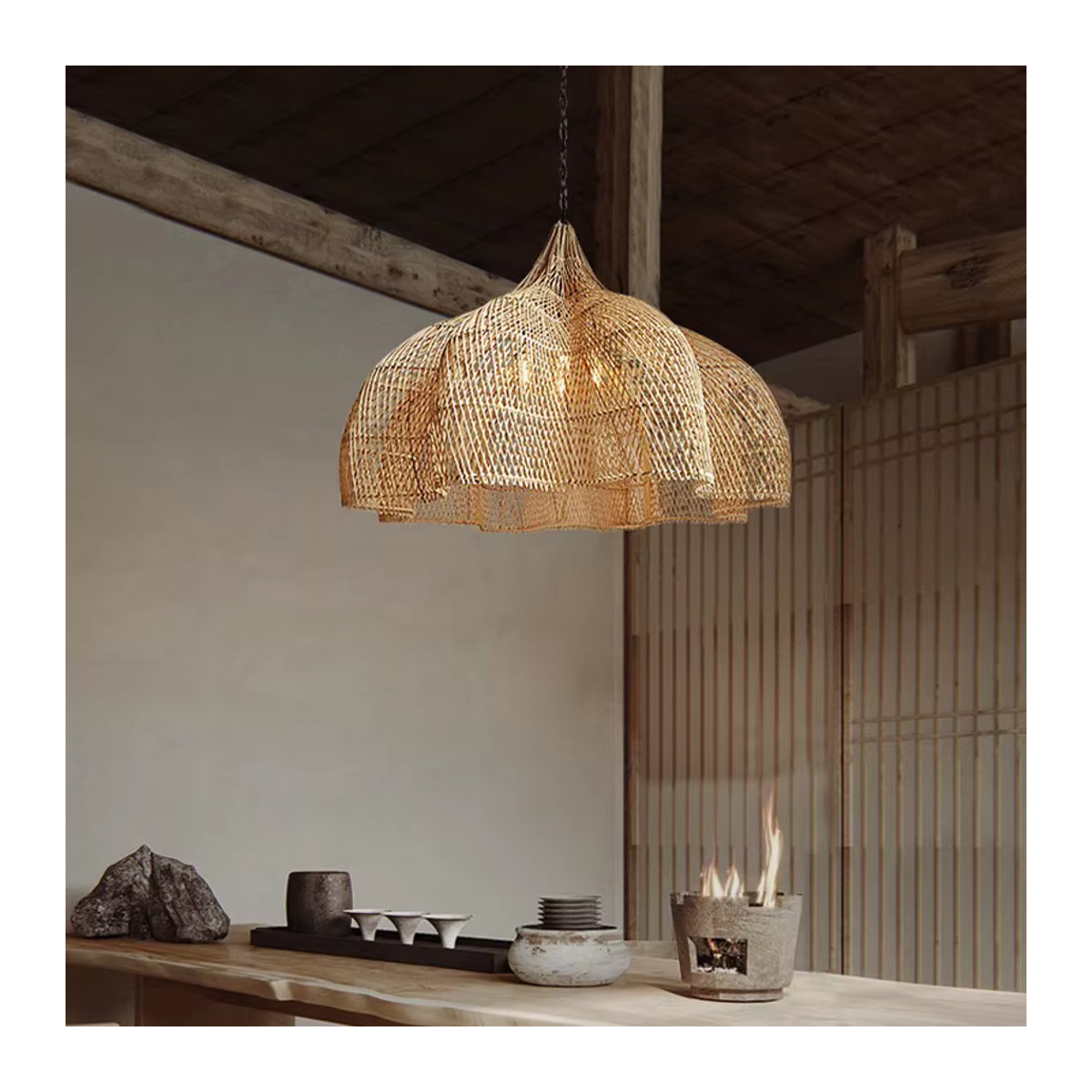 Queen Lifedecor Pendelleuchte aus Rattan im Bohemian Stil mit LED, Braun - Bild 5