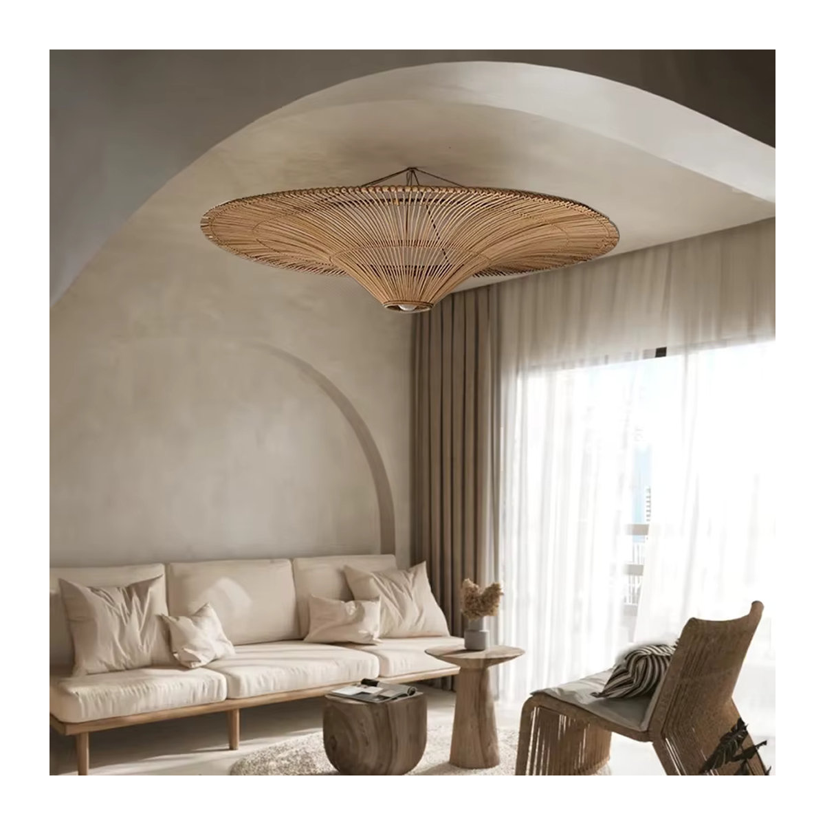 Queen Lifedecor Pendelleuchte aus Rattan und Holz im Wabi-Sabi-Stil in Schwarz und Braun - Bild 5