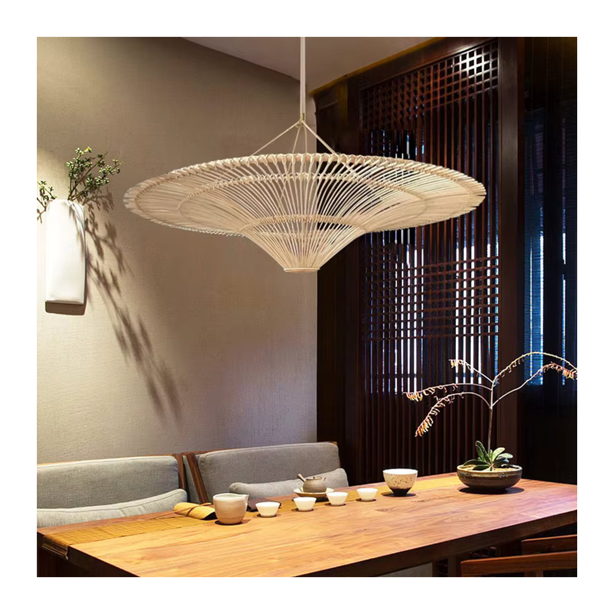 Queen Lifedecor Pendelleuchte aus Rattan und Holz im Wabi-Sabi-Stil in Schwarz und Braun - Bild 6