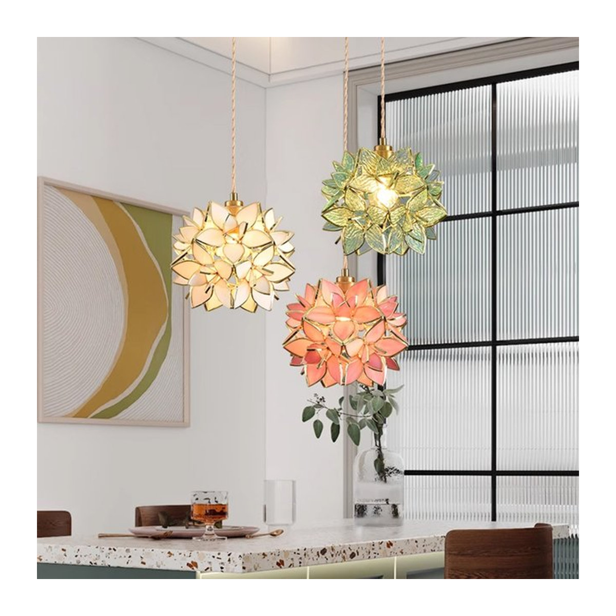 Ramalho Nordic Blume Pendelleuchte aus Glas und Metall in Kupfer Bunt mit LED für Wohnzimmer Esszimmer und Küche - Bild 1