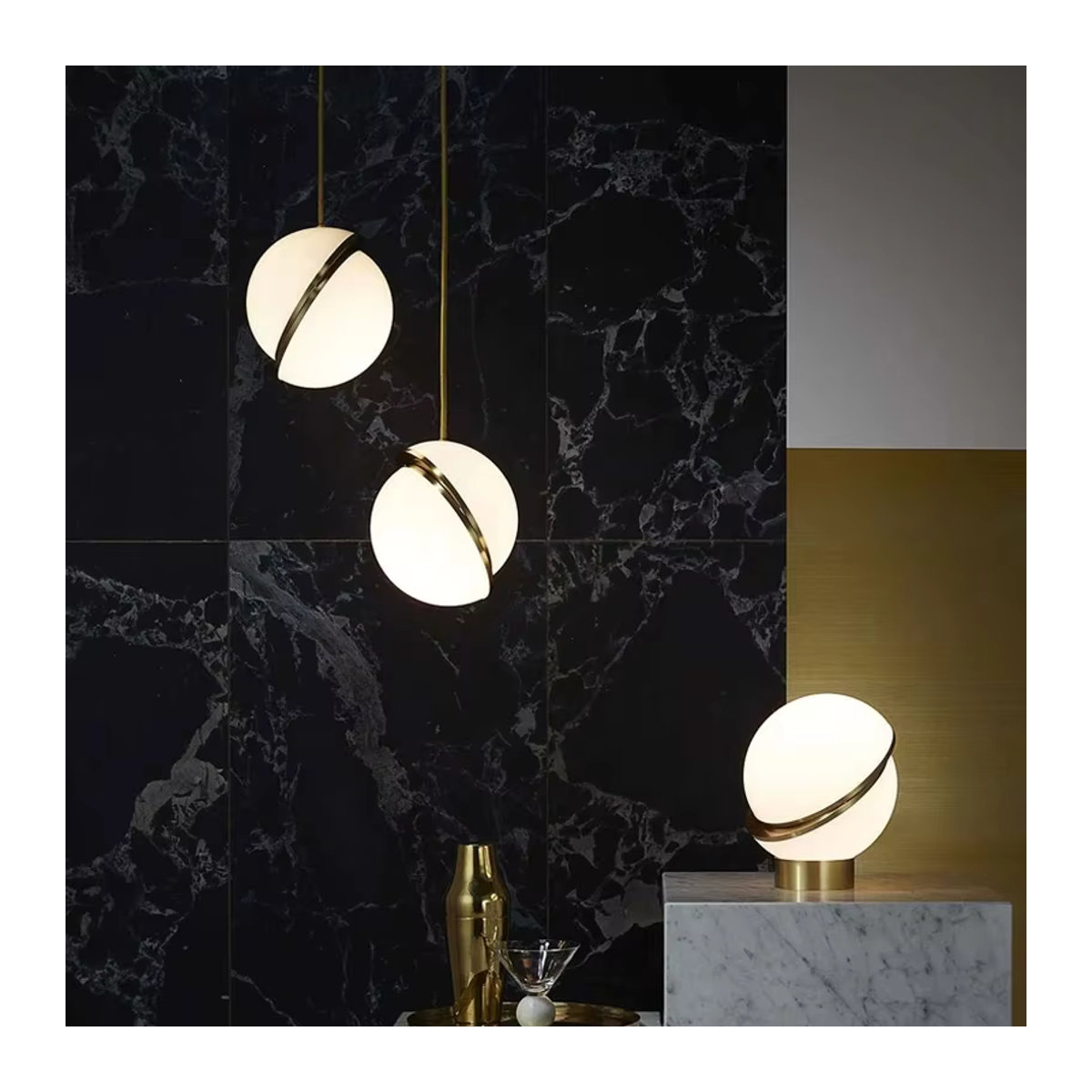 Ramalho Pendelleuchte im skandinavischen Design aus Acryl in Weiß und Gold - Bild 3