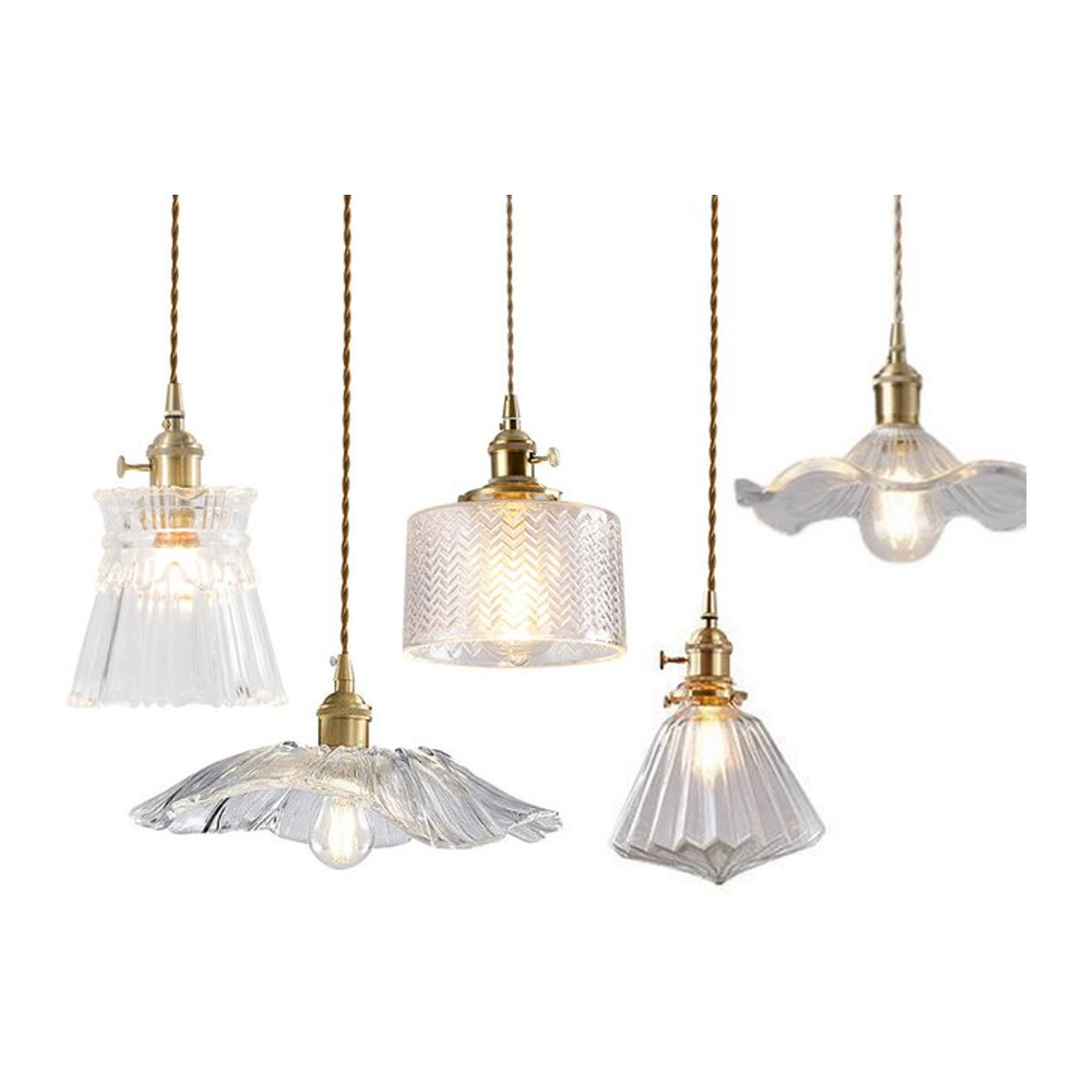 Ramalho Vintage Wellen Glas Pendelleuchte im Retro-Design für Schlafzimmer, Esszimmer und Küche - Bild 1