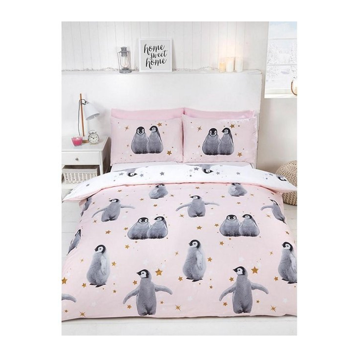 Rapport Wendebettwäsche-Set Single mit Baby-Pinguin in rosa/grau - Bild 1