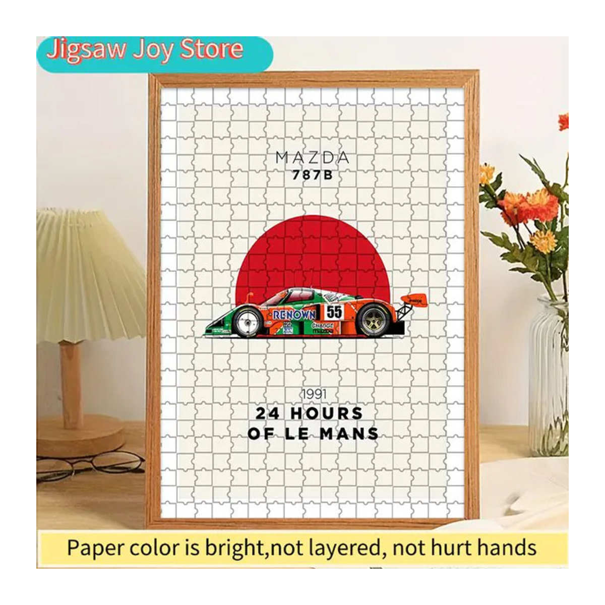 Rastar Papier-Puzzle Mazda 787B 1991 Le Mans Rennwagen Vintage-Motiv mit japanischem Sonnenaufgang als Wanddekoration in Weiß - Bild 1