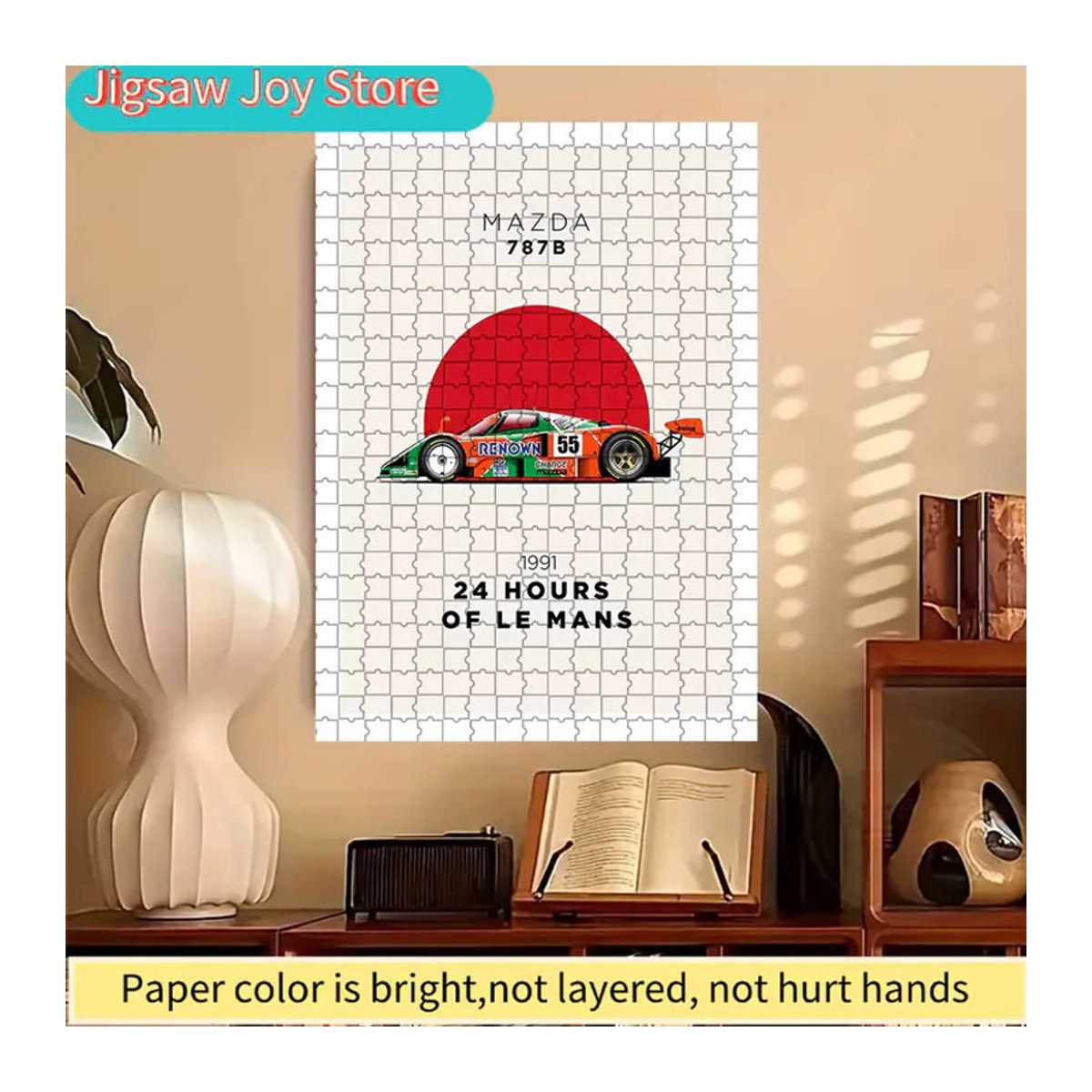 Rastar Papier-Puzzle Mazda 787B 1991 Le Mans Rennwagen Vintage-Motiv mit japanischem Sonnenaufgang als Wanddekoration in Weiß - Bild 4