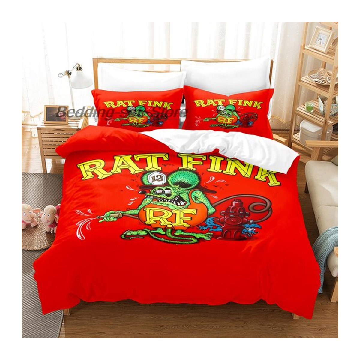 Rat Fink Bettwäscheset 3D Anime Design für Einzelbetten, 3-teiliges Bettbezugset, B/H: 135 x 200 cm - Bild 1