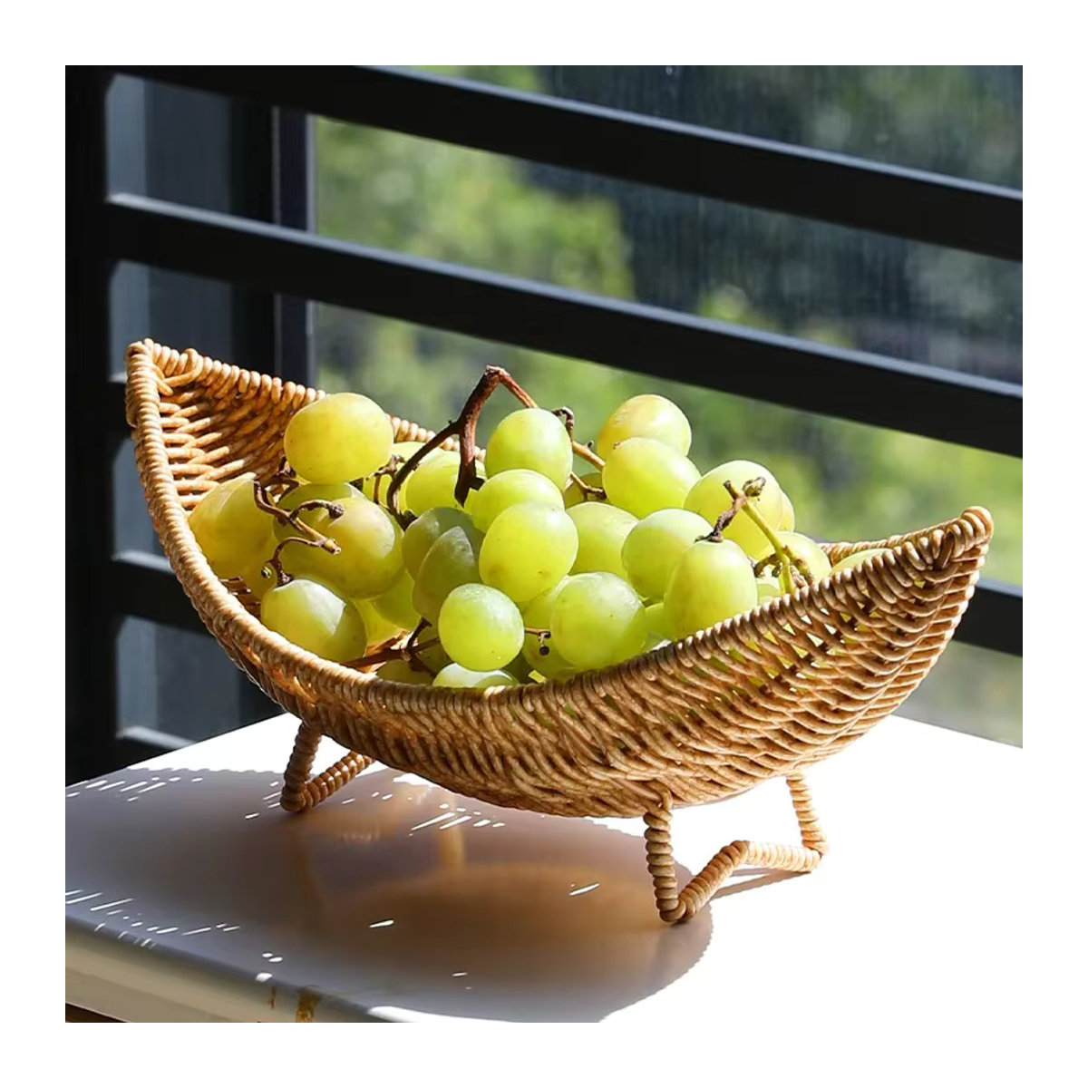 Rattan Obstschale und Tablett in Grün aus gewebtem Kunststoff für deinen Couchtisch - Bild 3