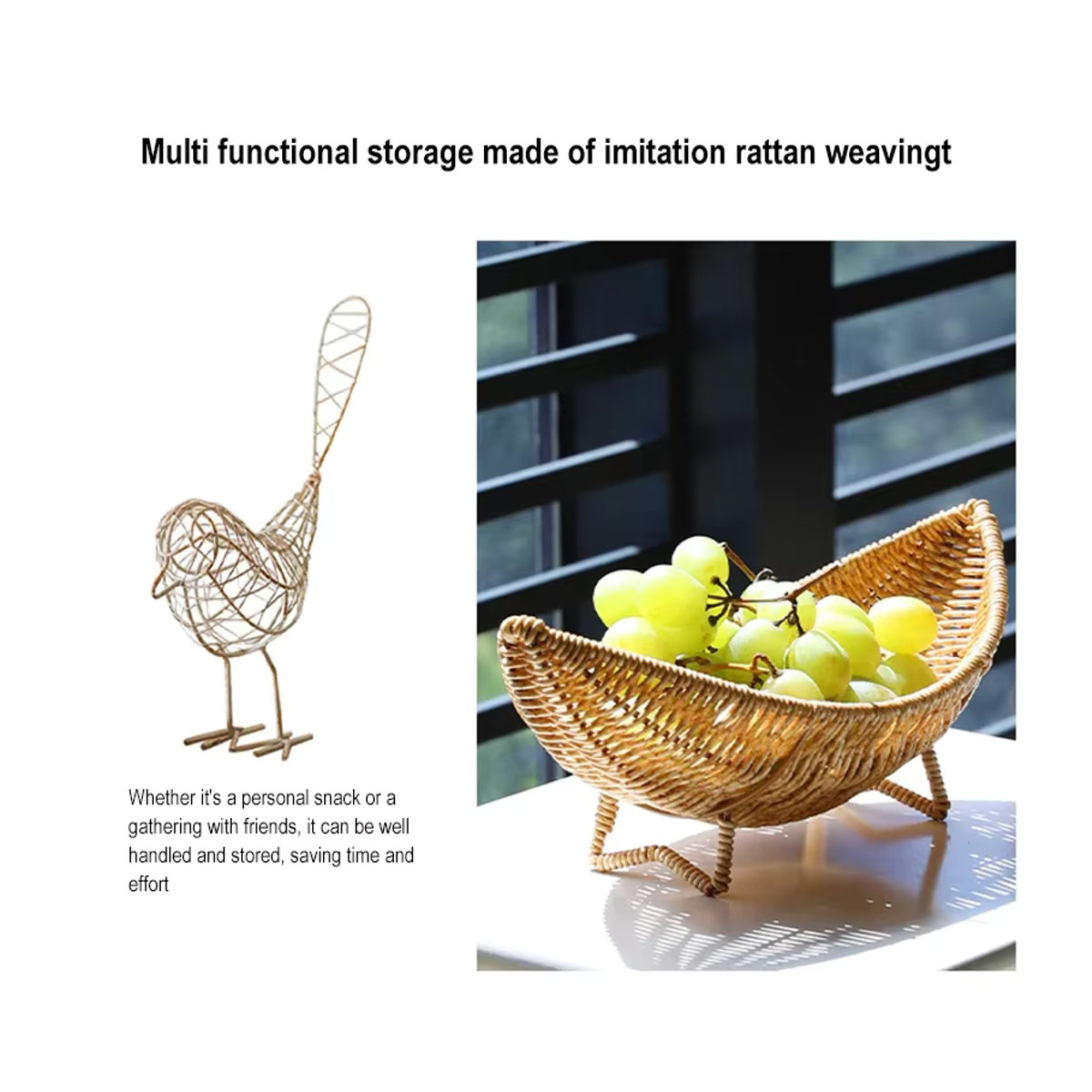Rattan Obstschale und Tablett in Grün aus gewebtem Kunststoff für deinen Couchtisch - Bild 5