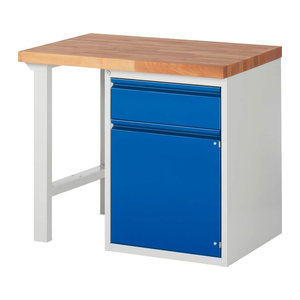 Rau Werkbank Basic Serie 7 Modell 7502-1 in Buche und Blau, B/T/H: 100 x 70 x 84 cm