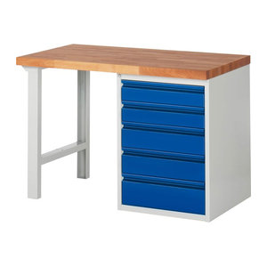 Rau Werkbank Basic Serie 7 Modell 7513-1 aus Buche Massivholz in Blau, B/T/H: 125 x 70 x 84 cm