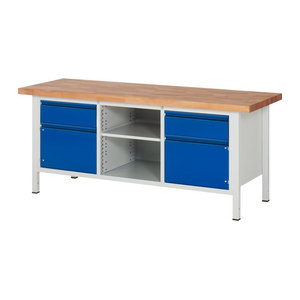 Rau Werkbank Serie Basic 8 Modell 8561-2 in Blau mit Buche, B/T/H: 200 x 70 cm x 84 cm