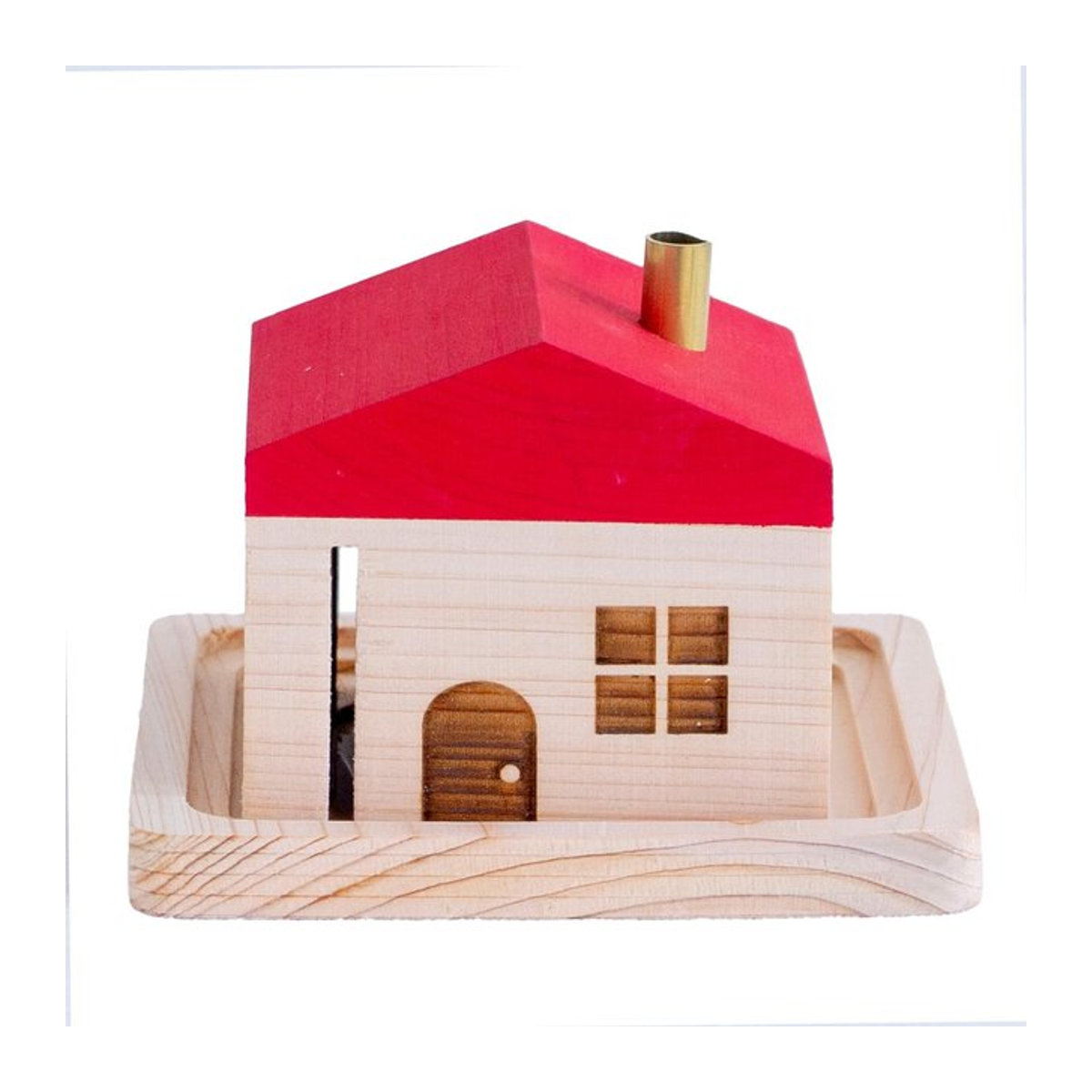 Räucherkegelhalter aus Holz in Hausform von VALLETTA JAPAN, rot, nordisches Dekorationsornament - Bild 1