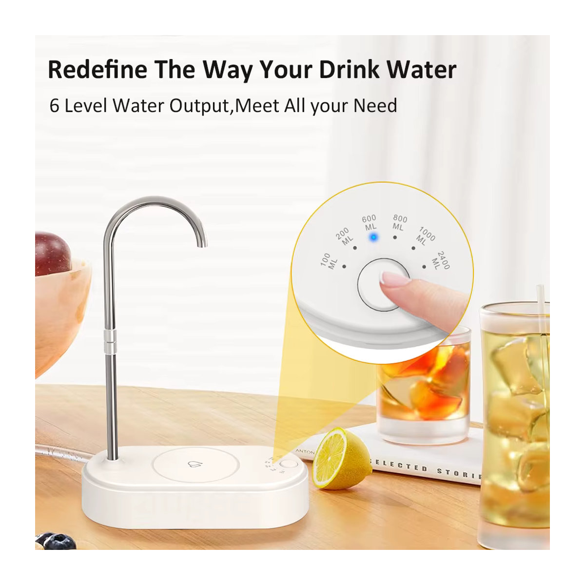 raugee Elektrische Wasserflaschenpumpe Automatischer Wasserspender Smart Desktop Trinkwasserpumpe Wiederaufladbar in Schwarz oder Weiß - Bild 2