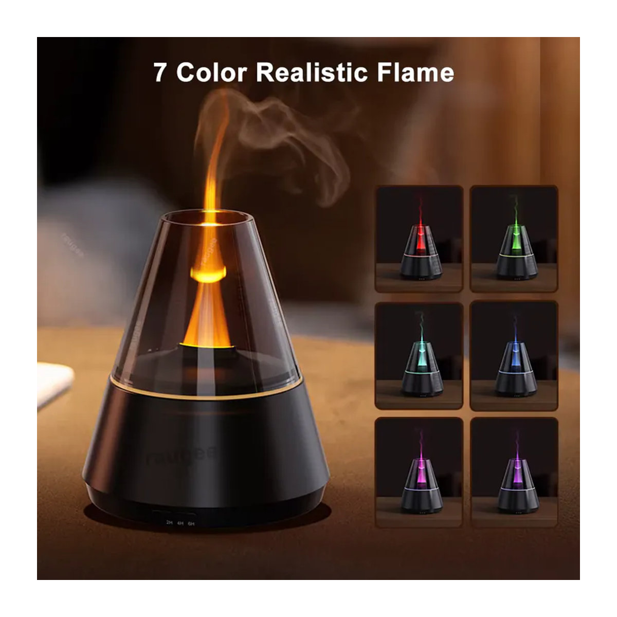 raugee Flammenbefeuchter Aroma-Luftbefeuchter und Duftdiffusor mit Nachtlicht in Schwarz aus Glas - Bild 2