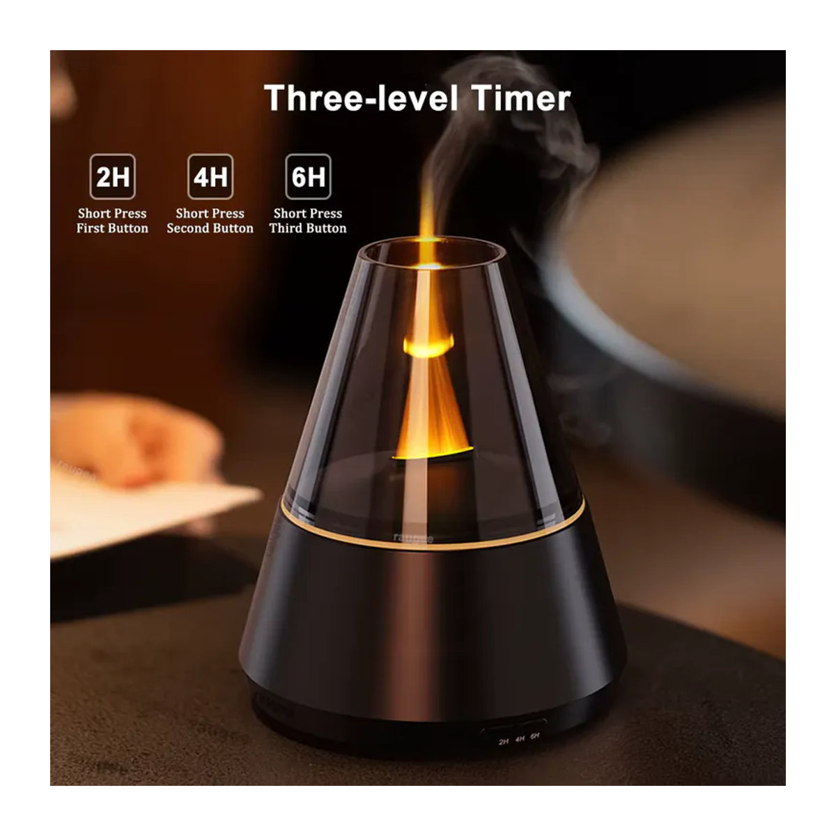 raugee Flammenbefeuchter Aroma-Luftbefeuchter und Duftdiffusor mit Nachtlicht in Schwarz aus Glas - Bild 4