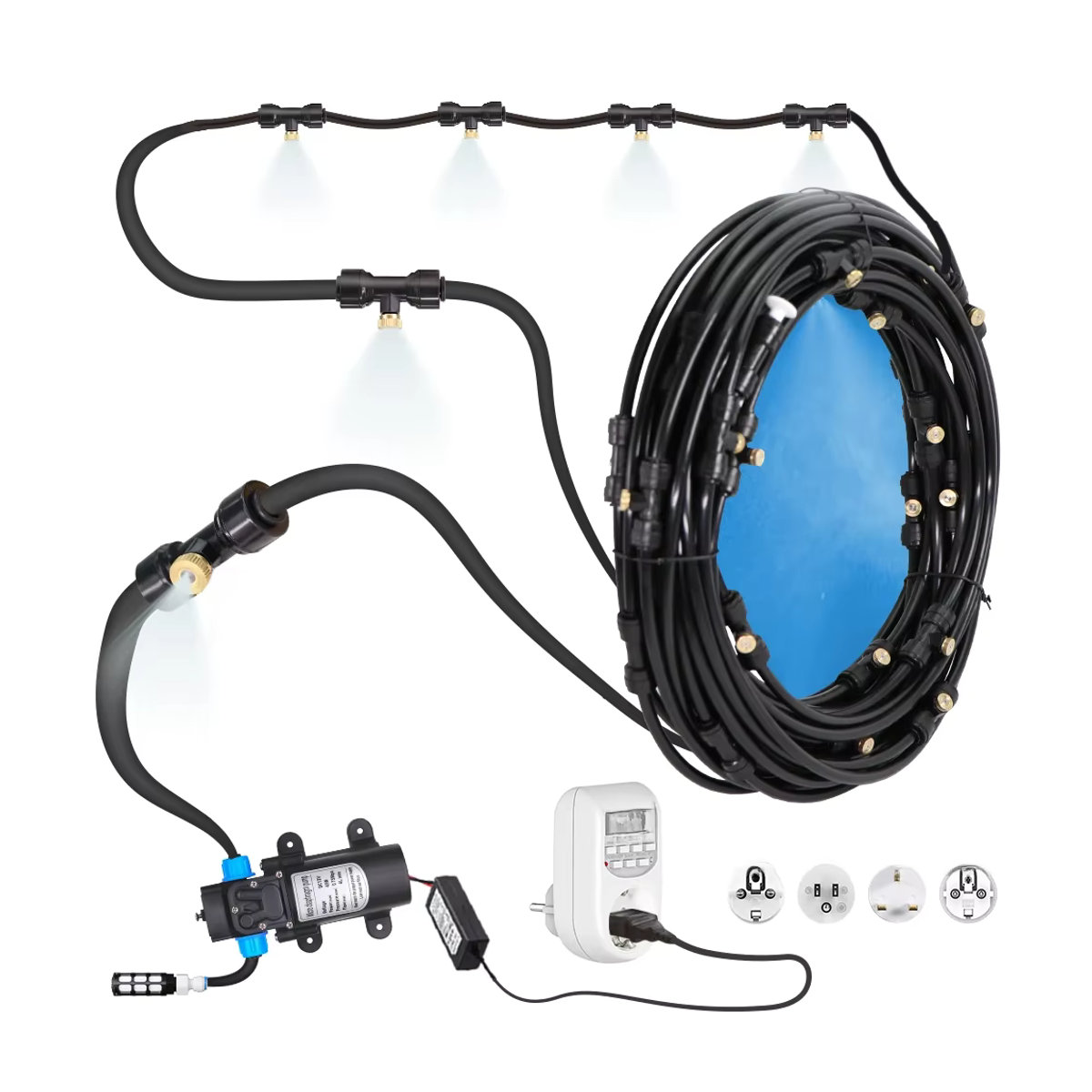 RBCFHI Automatisches Gartenbewässerungssystem mit 45 W Pumpe und Messing-Nebeldüsen in Schwarz - Bild 3