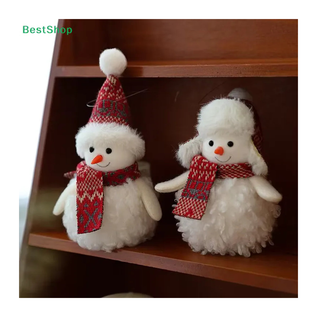 RChristmas Plüsch-Schneemann-Anhänger aus weißem Textil als hängendes Weihnachtsbaum-Ornament - Bild 2