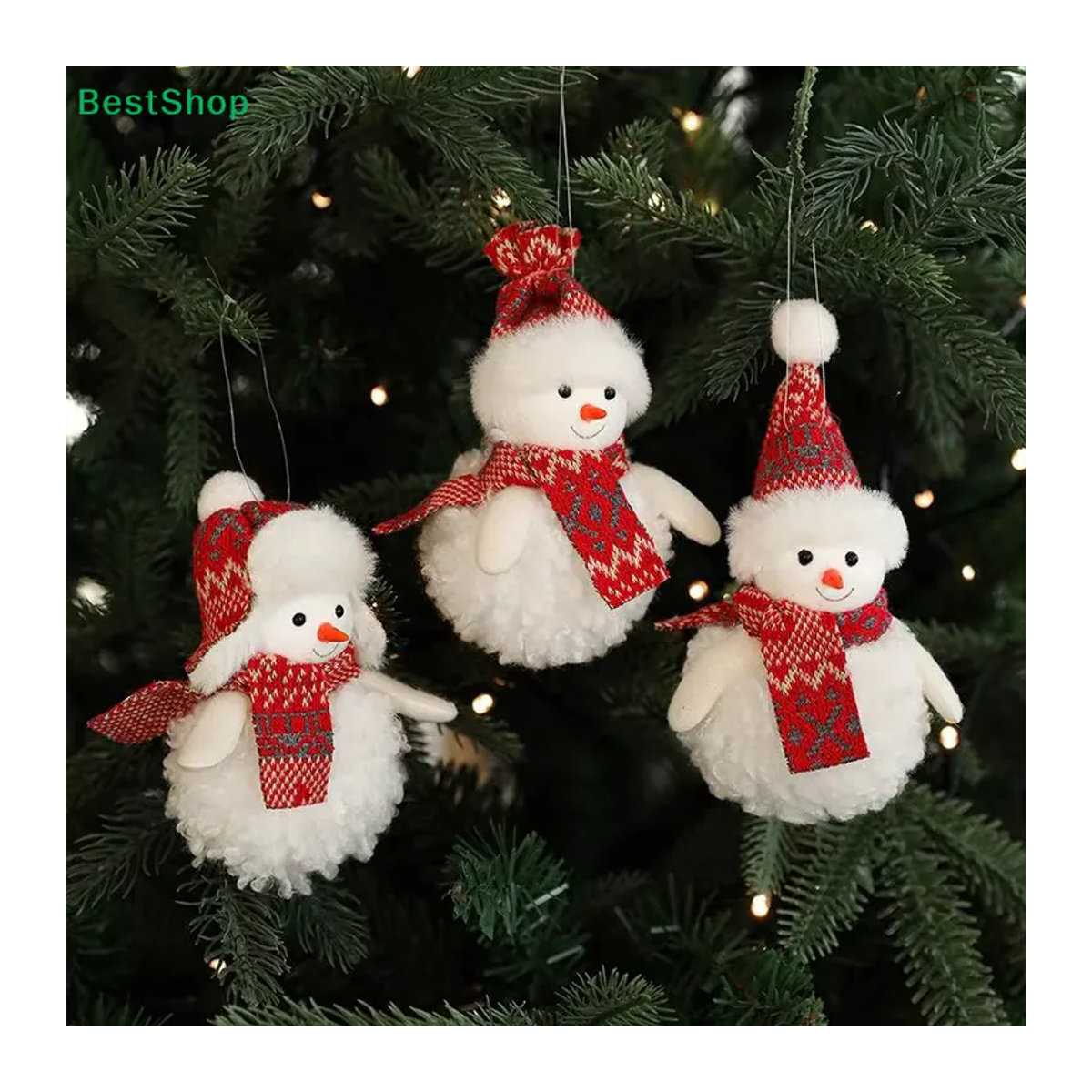 RChristmas Plüsch-Schneemann-Anhänger aus weißem Textil als hängendes Weihnachtsbaum-Ornament - Bild 3