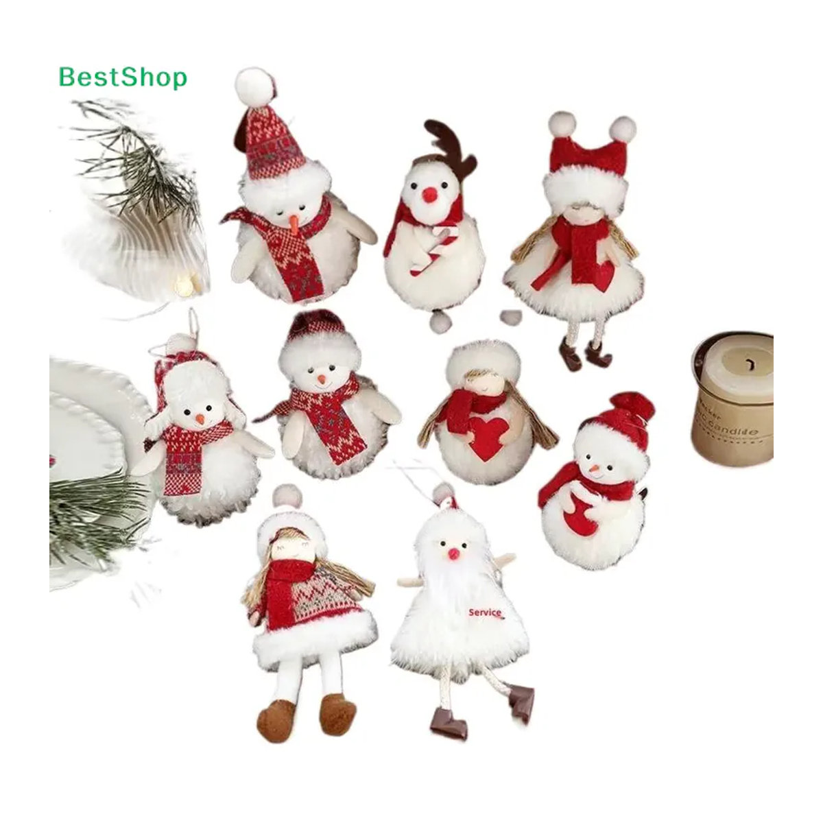 RChristmas Plüsch-Schneemann-Anhänger aus weißem Textil als hängendes Weihnachtsbaum-Ornament - Bild 4