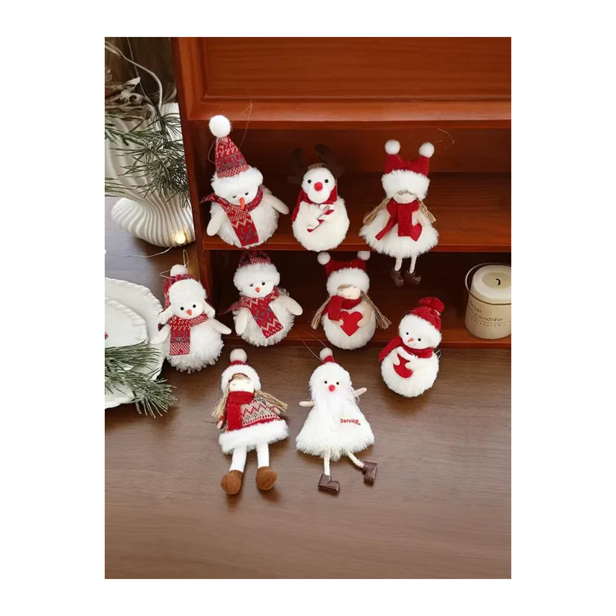 RChristmas Plüsch-Schneemann-Anhänger aus weißem Textil als hängendes Weihnachtsbaum-Ornament - Bild 5
