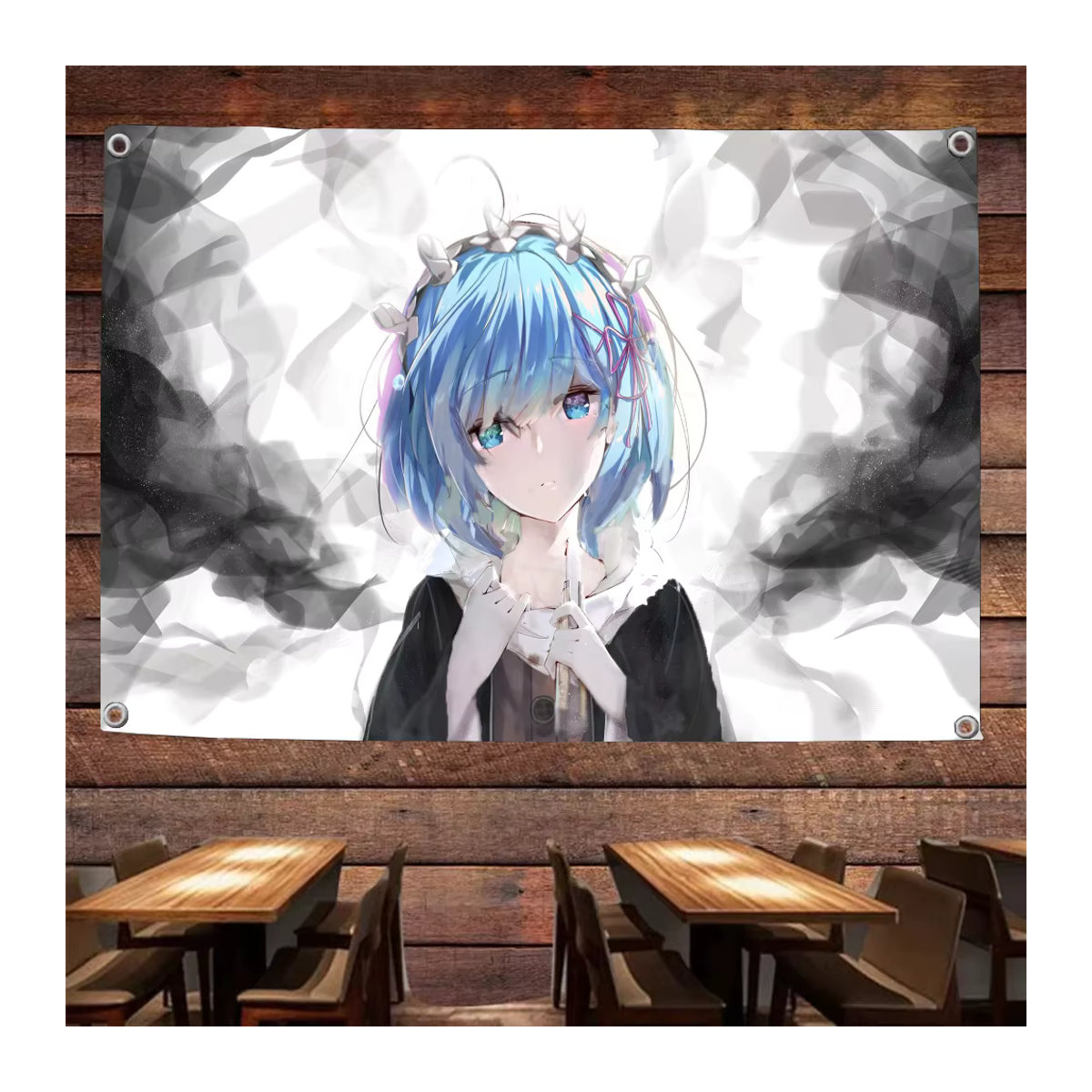 Re:Zero Rem und Ram Flagge aus Polyester mit vier Löchern für Outdoor und Raumdekoration - Bild 2