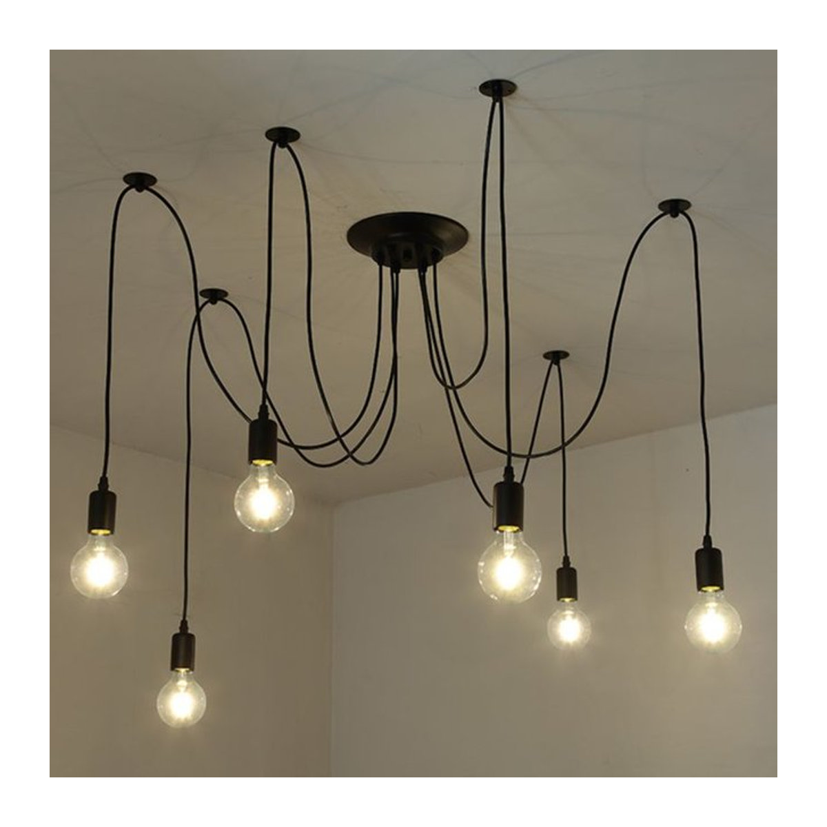 REACHYEA Vintage Spinne Kronleuchter Pendelleuchte im Industrial Design aus Metall, Schwarz, E27 - Bild 1