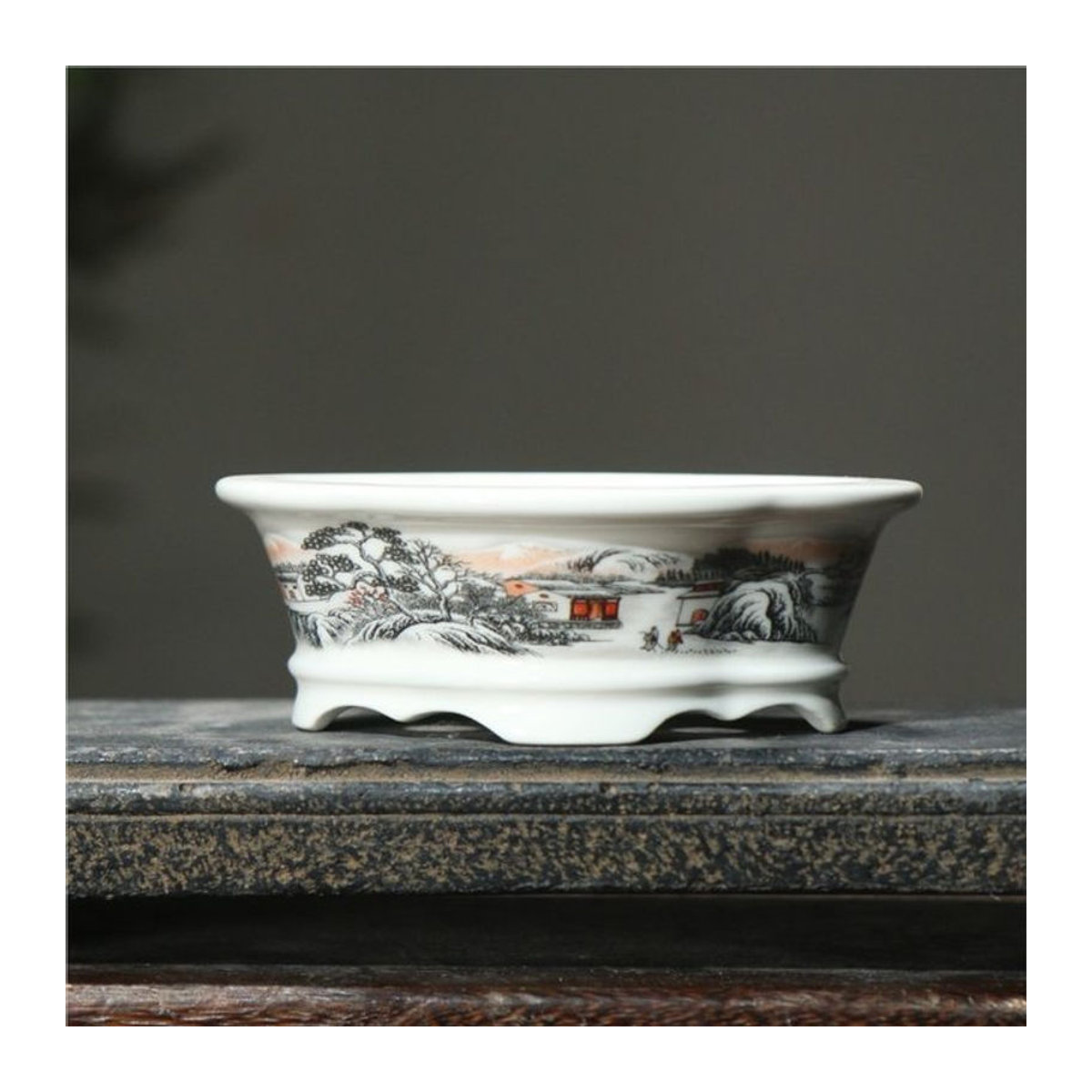 Realikeasy Keramik Blumentopf in Lila und Weiß, handgemachter Bonsai Topf im klassischen chinesischen Stil für deine Wohnkultur, rund, Höhe: 5,5 cm, Breite: 10 cm, Tiefe: 5,5 cm - Bild 1