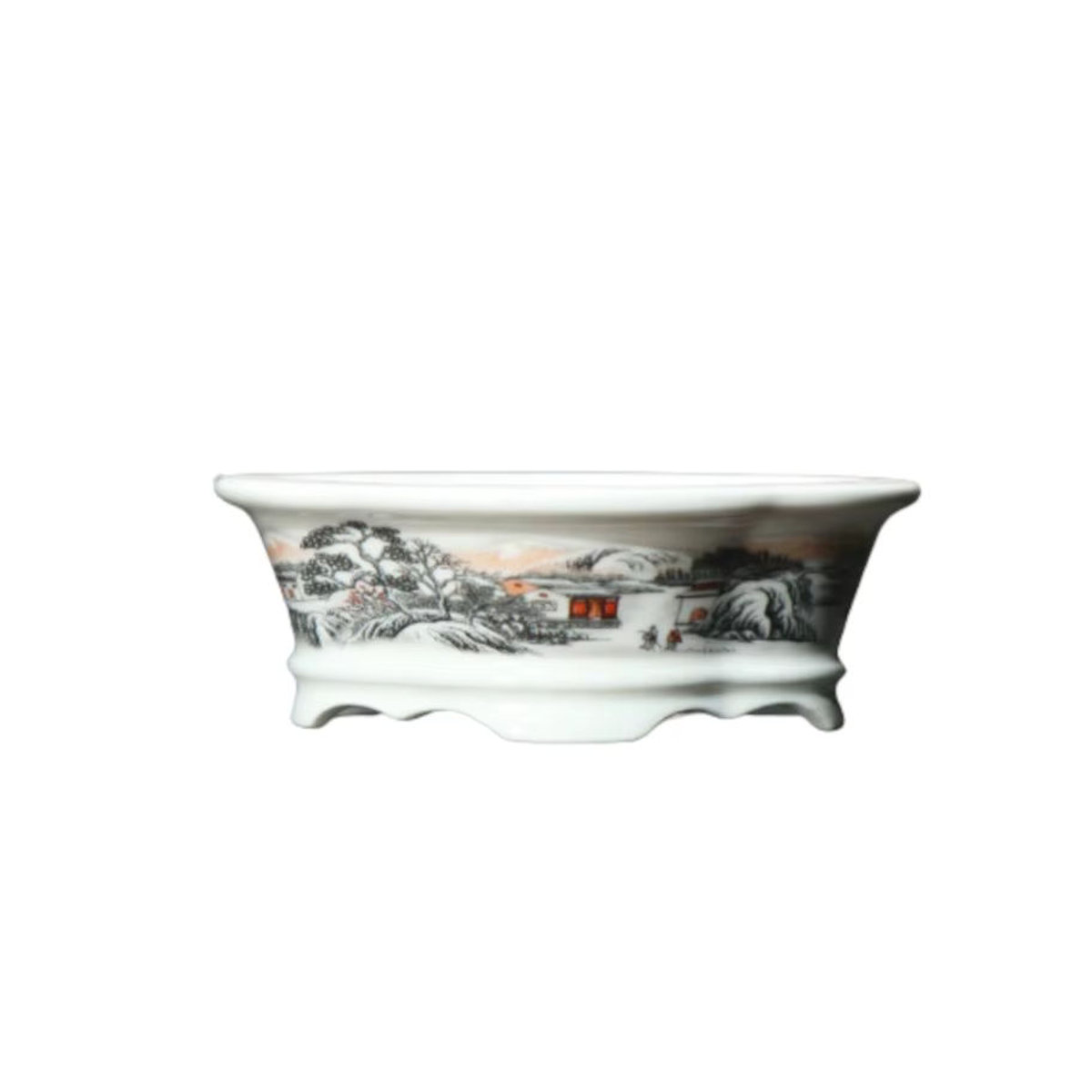 Realikeasy Keramik Blumentopf in Lila und Weiß, handgemachter Bonsai Topf im klassischen chinesischen Stil für deine Wohnkultur, rund, Höhe: 5,5 cm, Breite: 10 cm, Tiefe: 5,5 cm - Bild 4