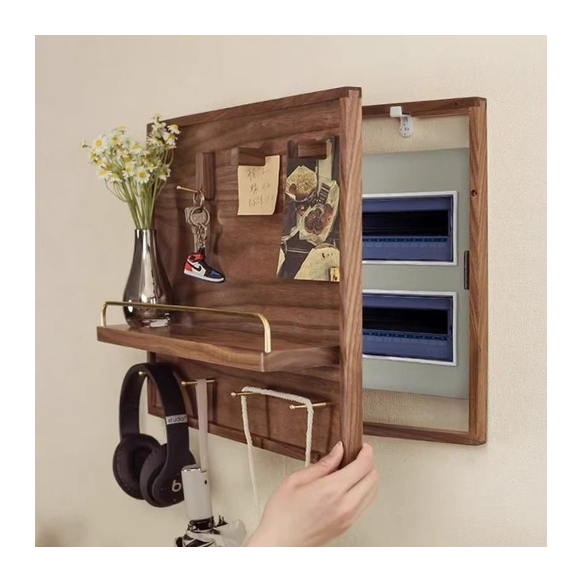 realikeasy Wanddeko aus Holz für Stromzählerkästen in Braun, Modernes Design im Querformat, B: 40 cm, H: 30 cm - Bild 1