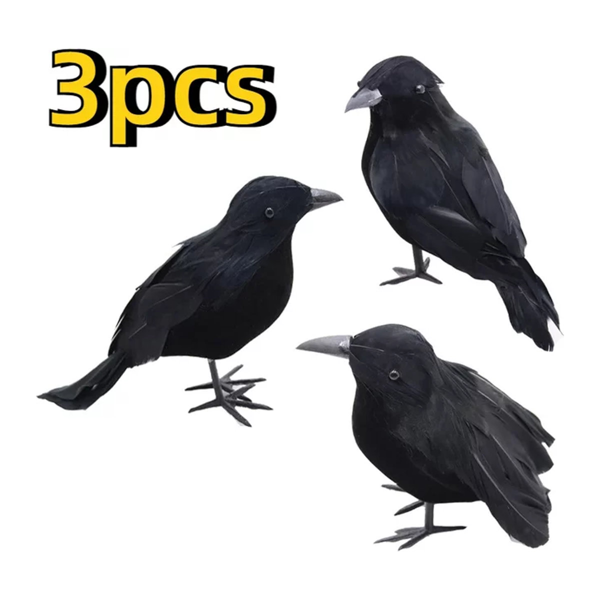 Realistische künstliche Krähen in Schwarz als Halloween-Dekoration und Party-Ornament - Bild 1