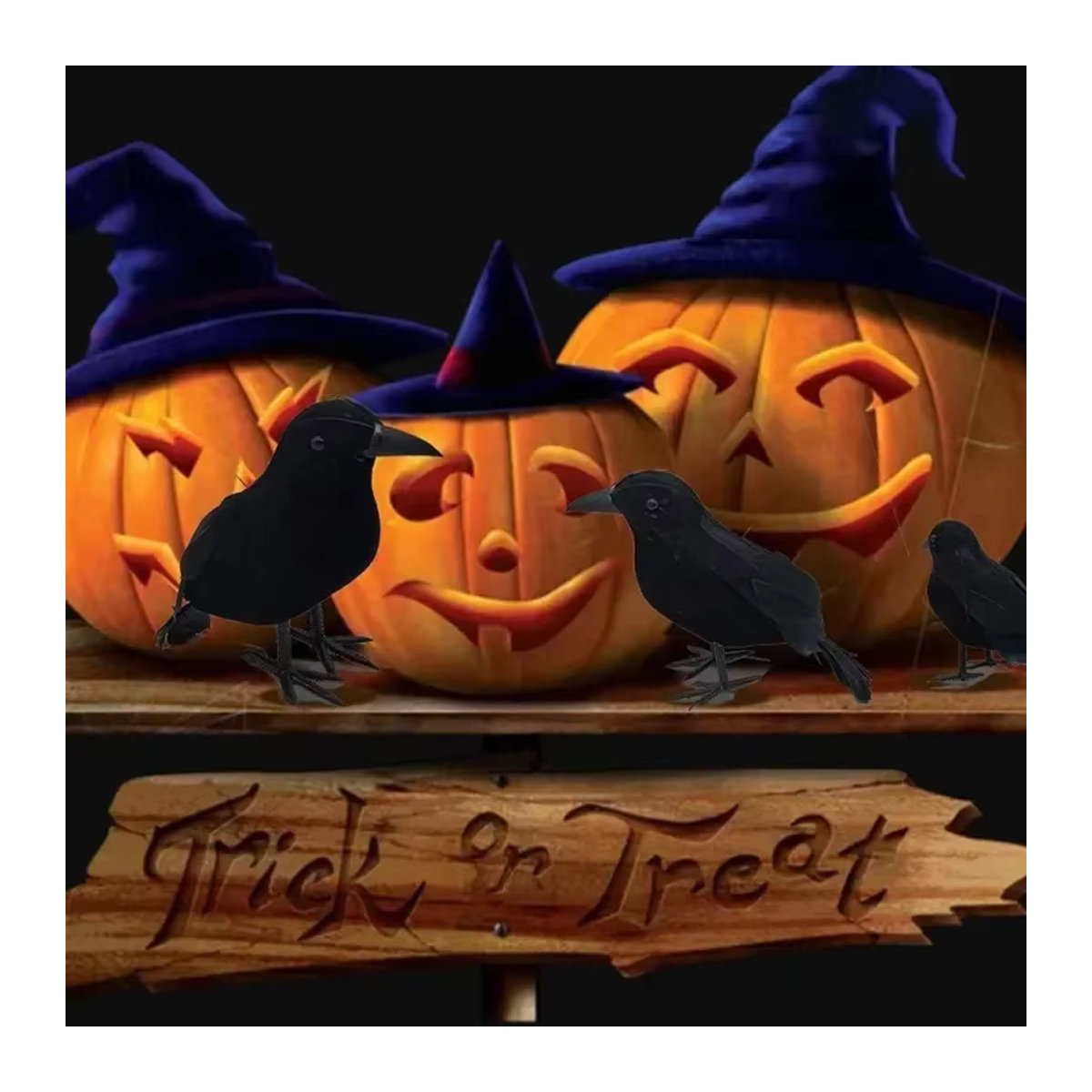 Realistische künstliche Krähen in Schwarz als Halloween-Dekoration und Party-Ornament - Bild 2