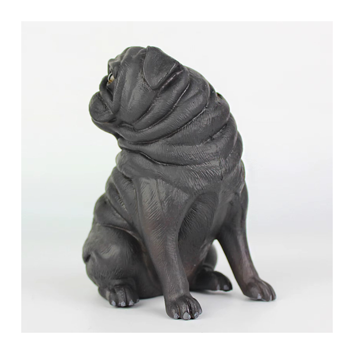 Realistische Mops Hund Statue aus Kunststoff in Schwarz für Haus oder Garten - Bild 2