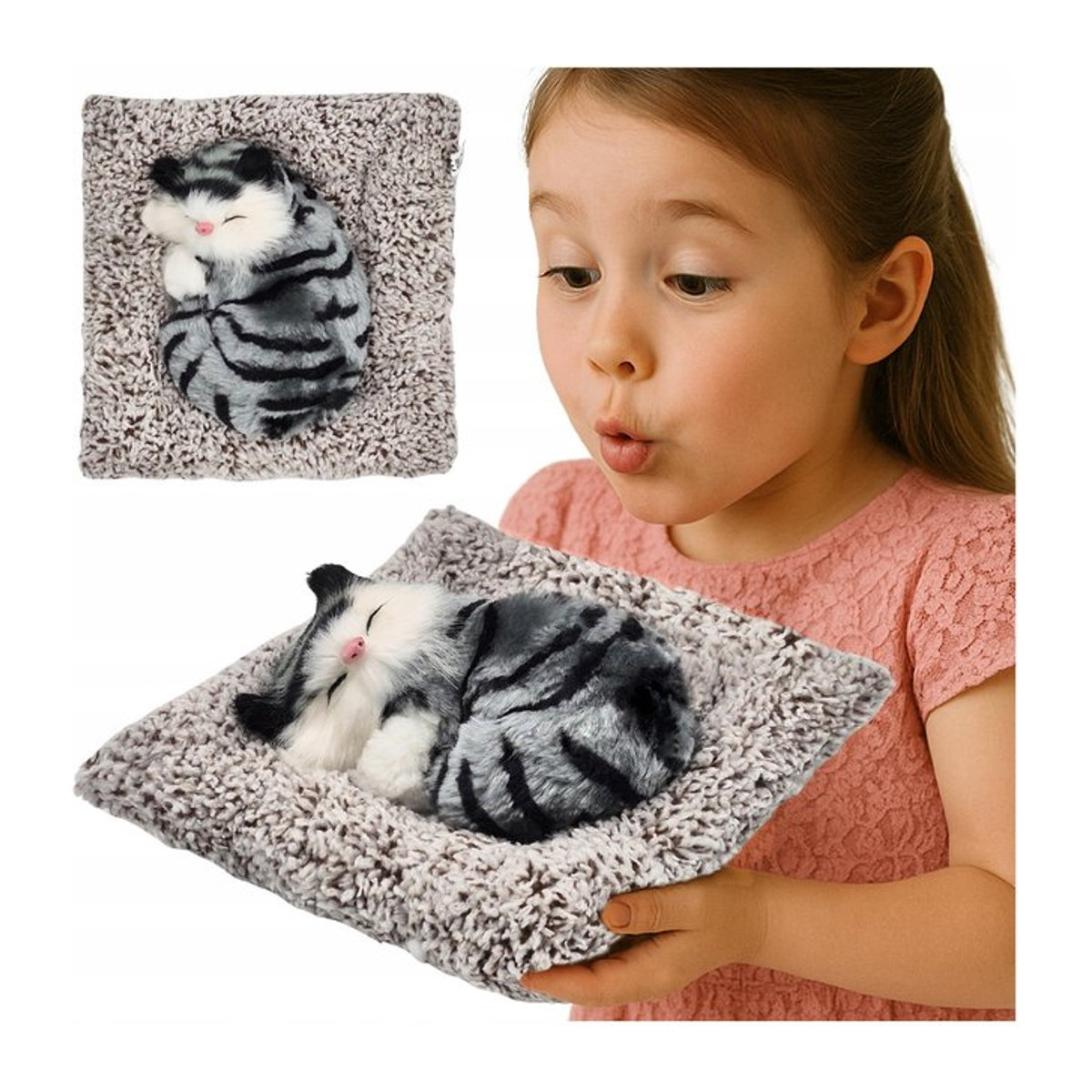Realistische schlafende Kätzchen Figur in Grau mit Soundeffekt für Kinder - Bild 1