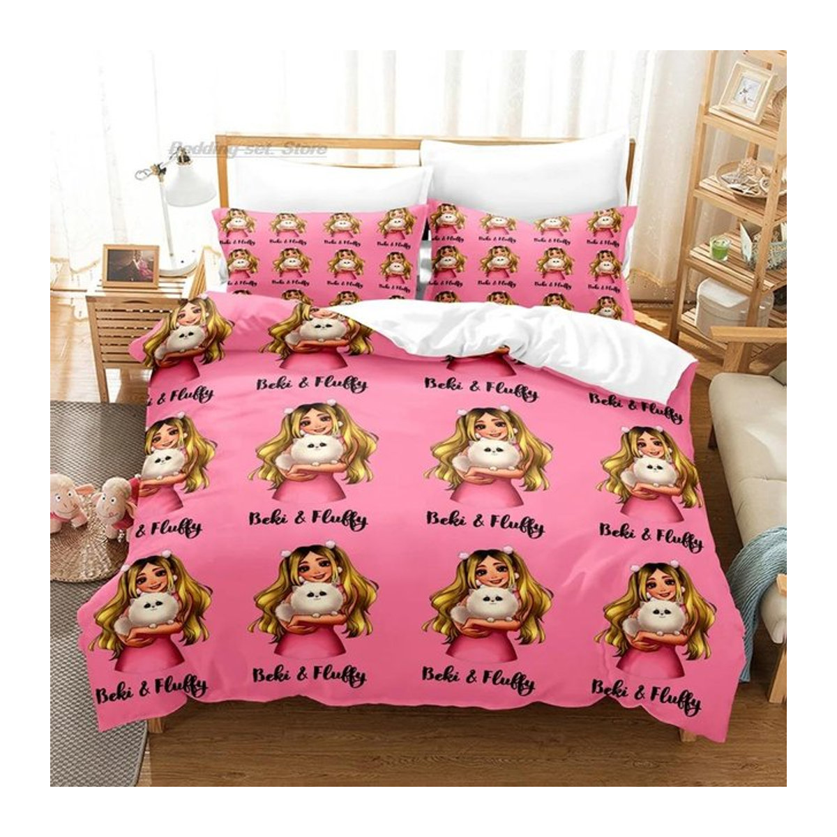 Rebekah Wing Merch Beki Flauschige Bettwäsche Kollektion in Pink, 2er-Set Bettbezug mit 3D-Design für Einzelbett und Queen Size, B/H: 70 x 133 cm - Bild 1