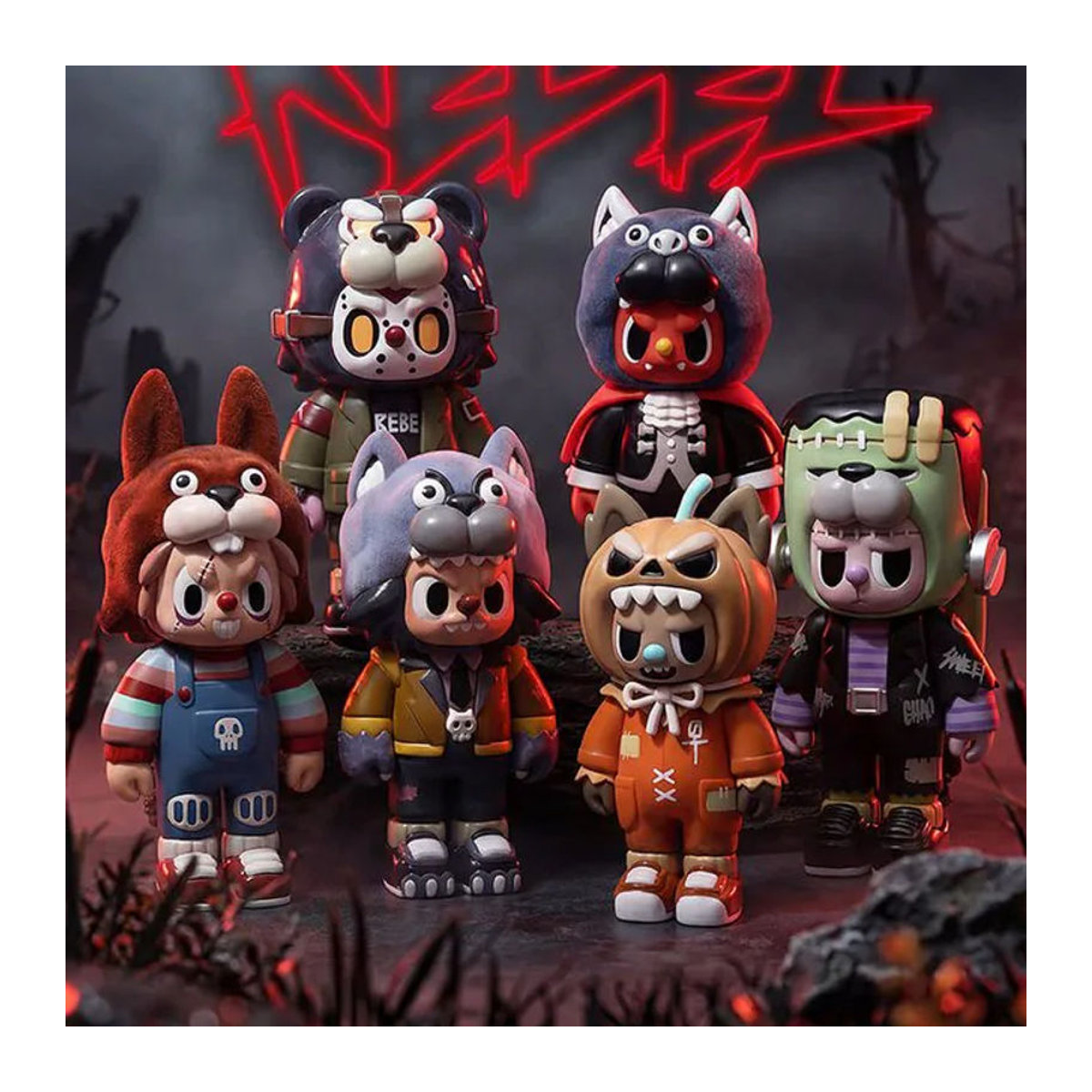 Rebel Bear Monster Serie Beflockte Blindbox Figuren im Dunklen-Horror-Stil, Mehrfarbige Sammlerstücke aus Kunststoff zur Dekoration - Bild 1
