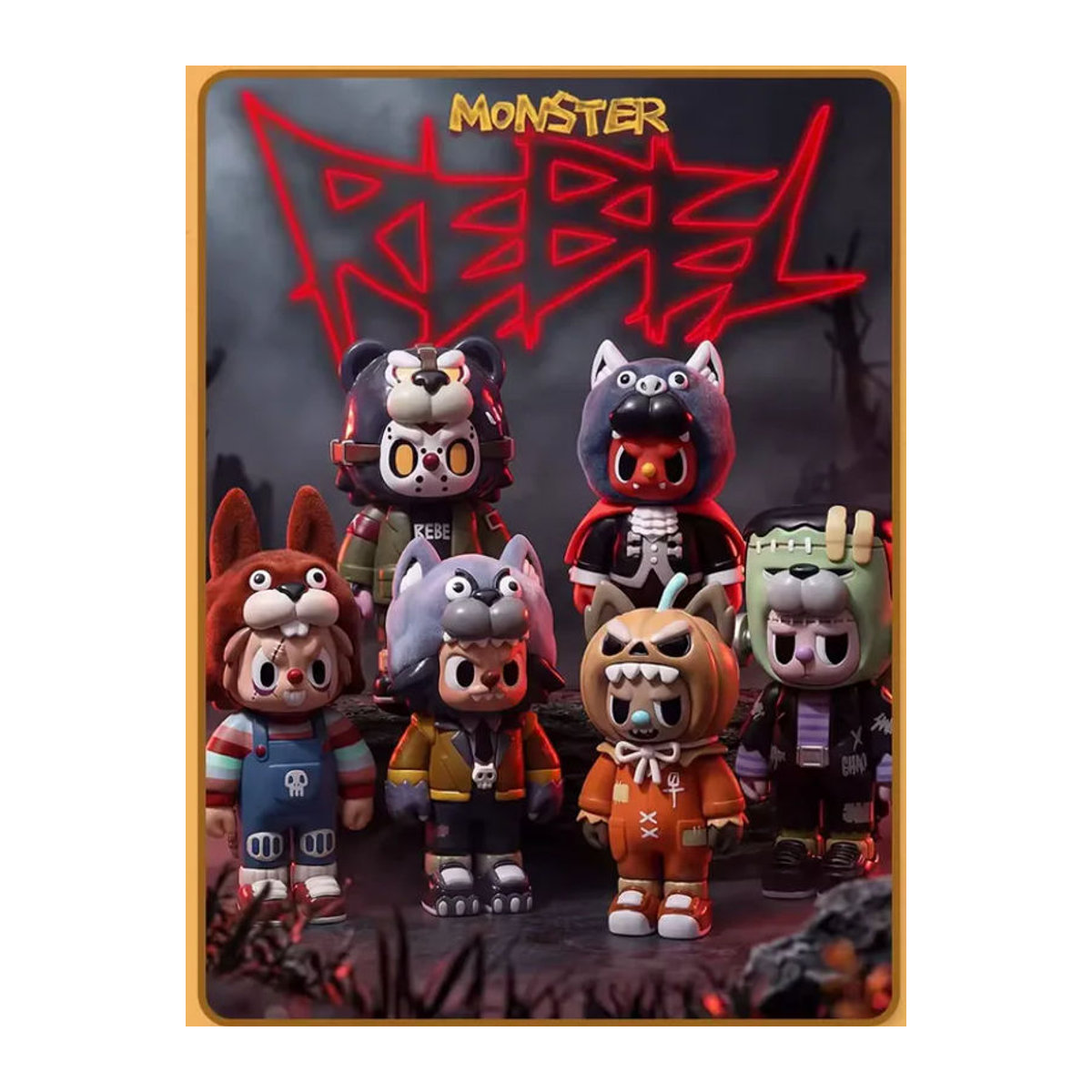Rebel Bear Monster Serie Beflockte Blindbox Figuren im Dunklen-Horror-Stil, Mehrfarbige Sammlerstücke aus Kunststoff zur Dekoration - Bild 5