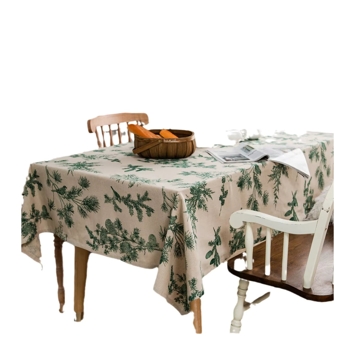 Rechteckige Tischdecke aus Baumwolle und Hanf mit Kiefernzapfen-Print in Grün - Bild 4