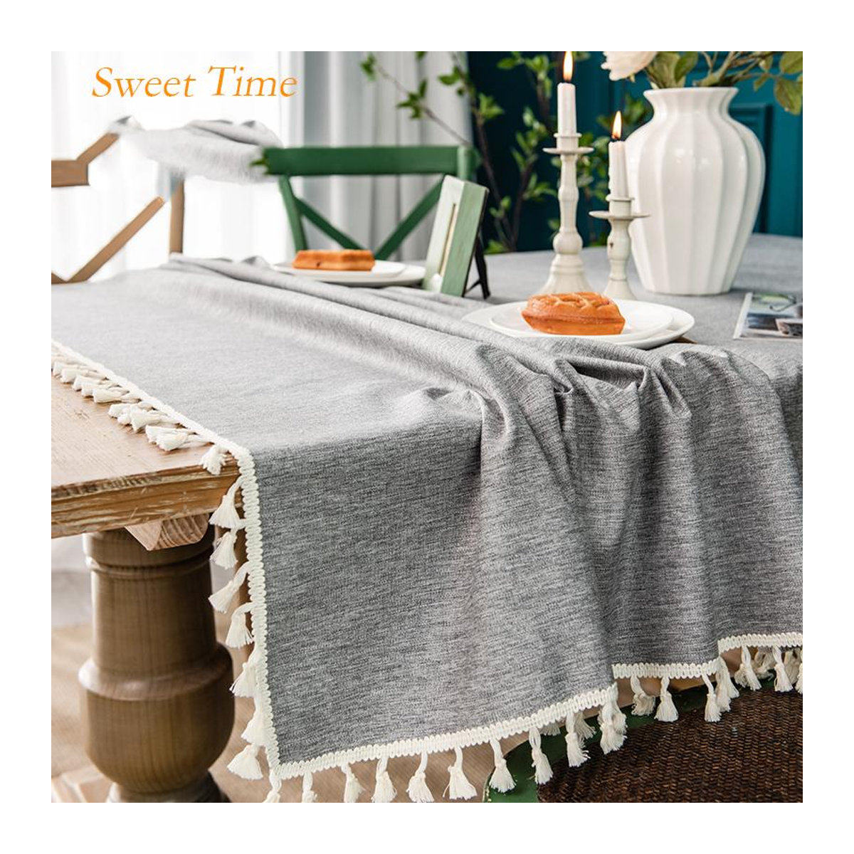 Rechteckige Tischdecke aus Baumwolle und Leinen von A Family Of Home Textiles in Taupe Meliert, wasserdicht und antifouling, B/B: 110 x 160 cm - Bild 3