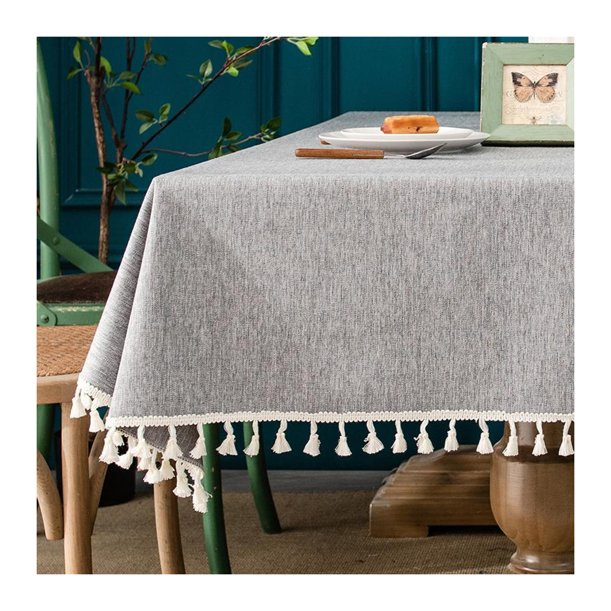 Rechteckige Tischdecke aus Baumwolle und Leinen von A Family Of Home Textiles in Taupe Meliert, wasserdicht und antifouling, B/B: 110 x 160 cm - Bild 4
