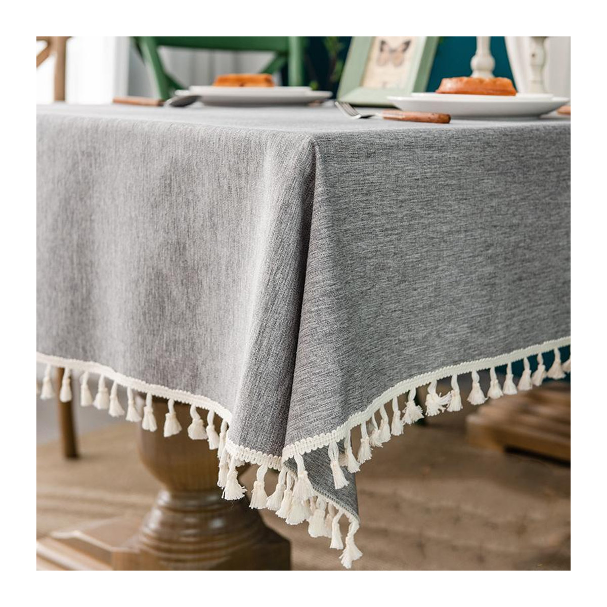 Rechteckige Tischdecke aus Baumwolle und Leinen von A Family Of Home Textiles in Taupe Meliert, wasserdicht und antifouling, B/B: 110 x 160 cm - Bild 5