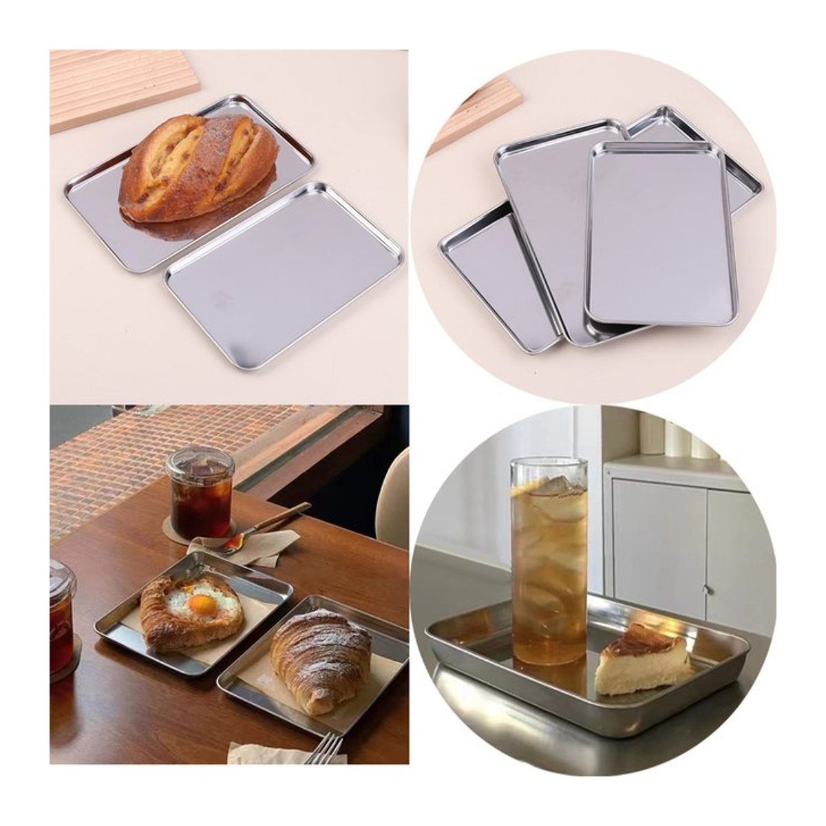 Rechteckiges Edelstahl-Tablett von SHNGki in Silber im skandinavischen Design für Lebensmittel und Dekoration - Bild 1