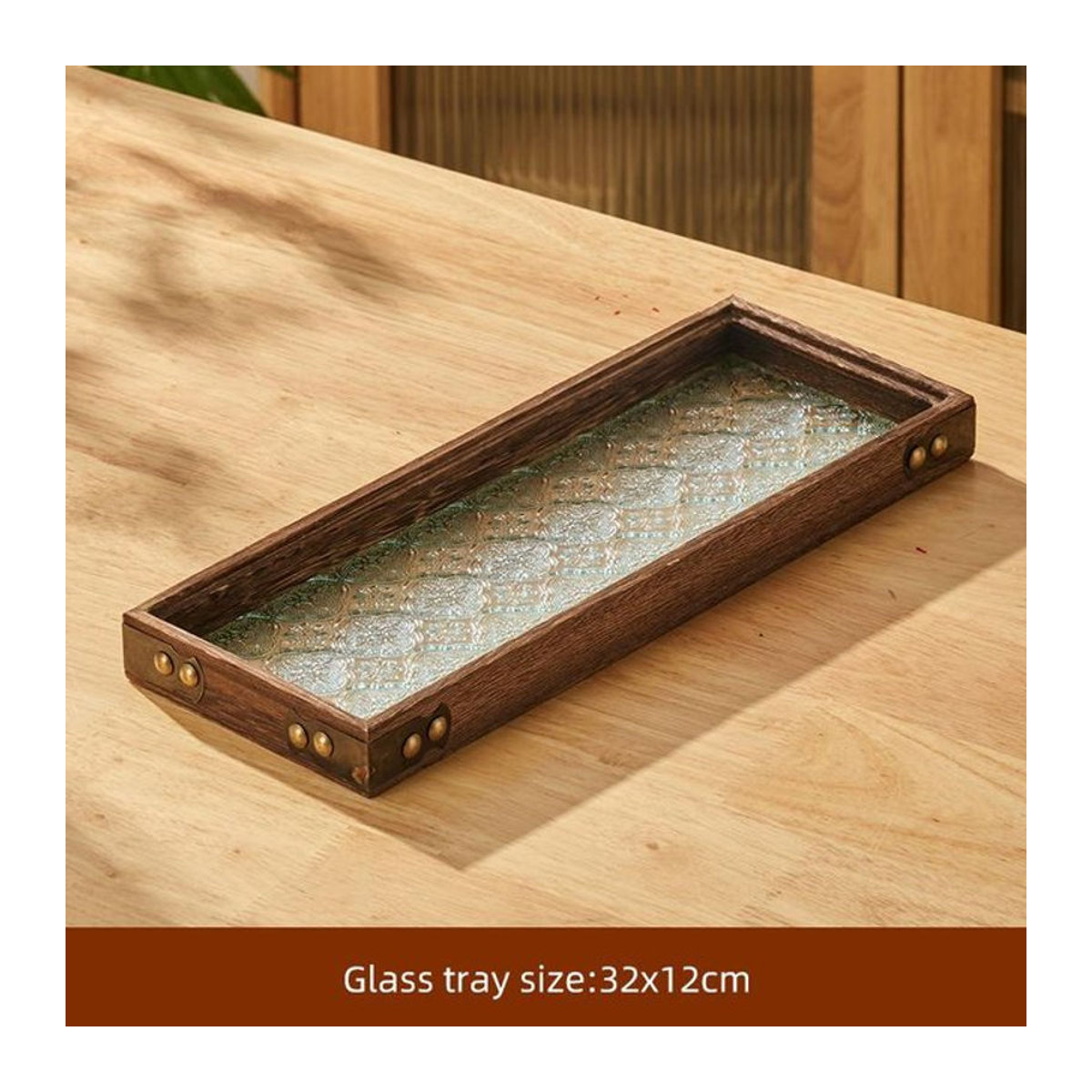 Rechteckiges Serviertablett aus Bambus und Massivglas von Bestbags in Braun und Transparent - Bild 1