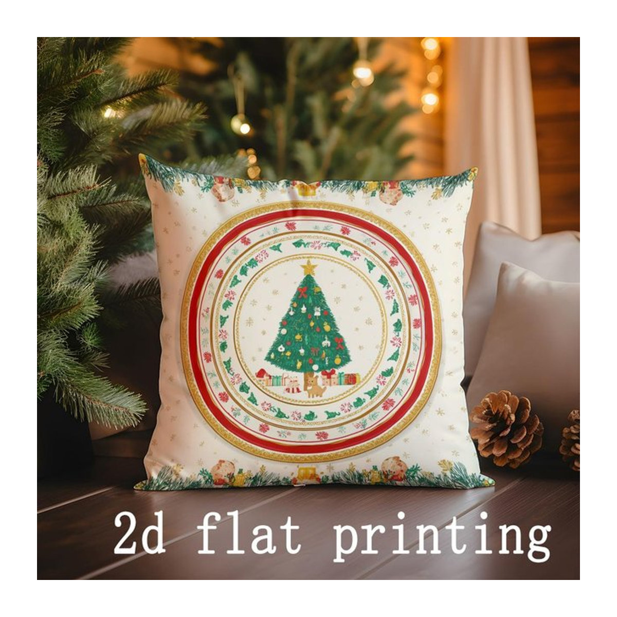 Rechteckiges Weihnachtsbaum Dekokissen als Kissenbezug für Sofa, Schlafzimmer oder Auto, Peach Skin Material, B/B: 18 x 18 cm - Bild 1
