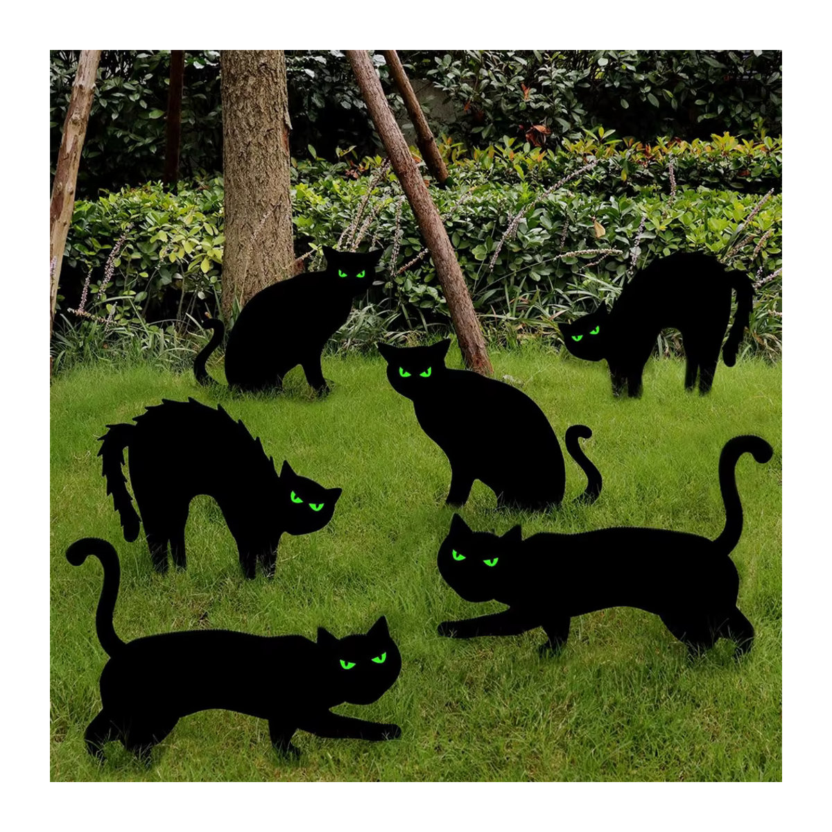 Reflektierende schwarze Halloween-Katzen aus Kunststoff als gruselige Hof-Dekoration für den Außenbereich - Bild 1