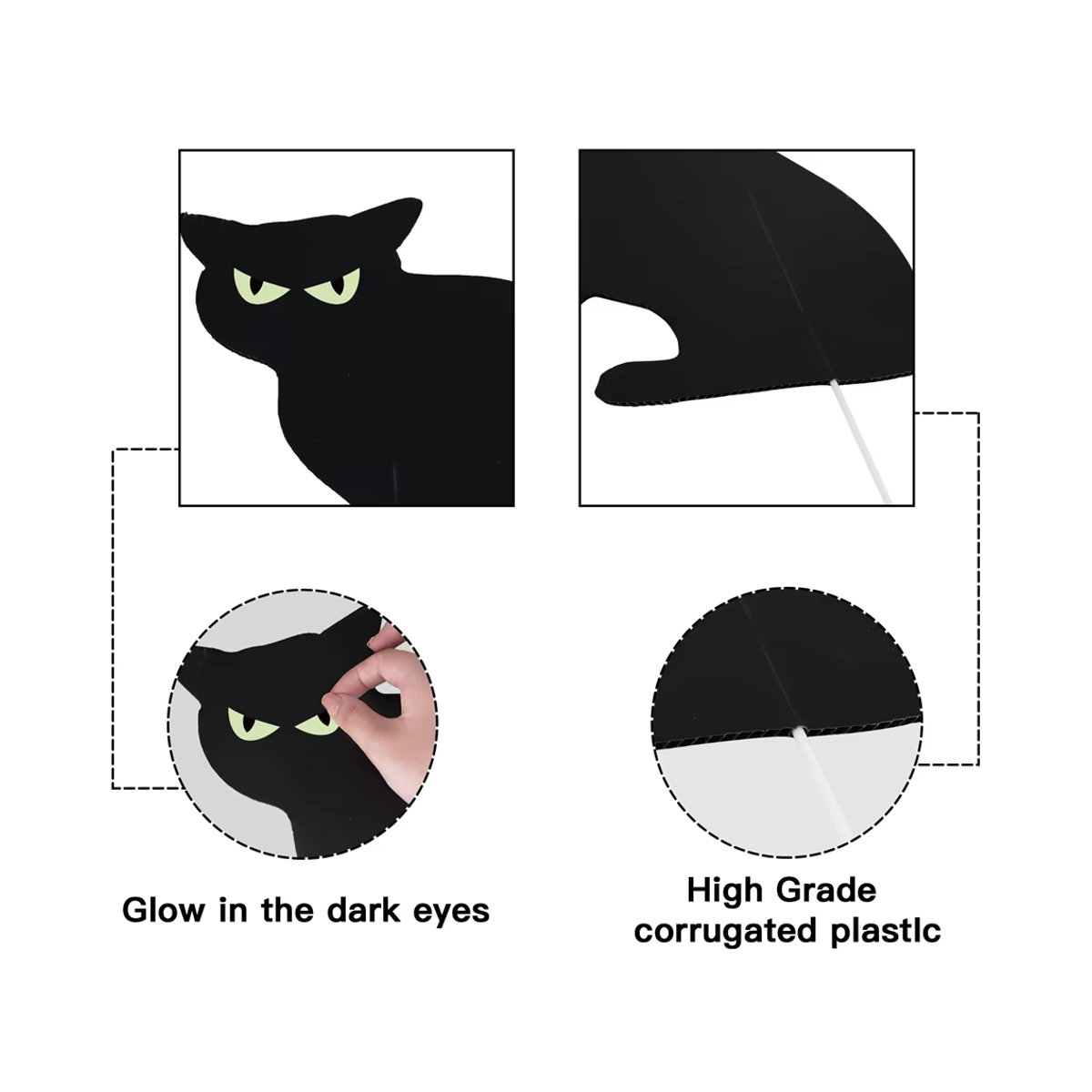 Reflektierende schwarze Halloween-Katzen aus Kunststoff als gruselige Hof-Dekoration für den Außenbereich - Bild 5