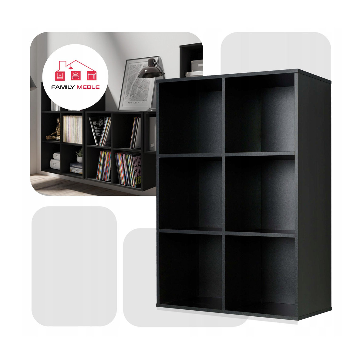 Regal Ablage Organizer Cubo 5 von Family Meble in Schwarz, B/T/H: 105,6 x 35,0 x 71,2 cm - Bild 6