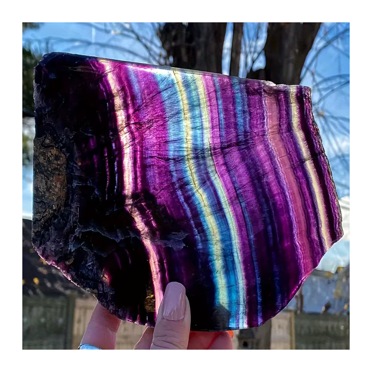Regenbogen Fluorit Kristallplatte als dekorative Scheibe in Multicolor für Schreibtisch und Nachttisch - Bild 2
