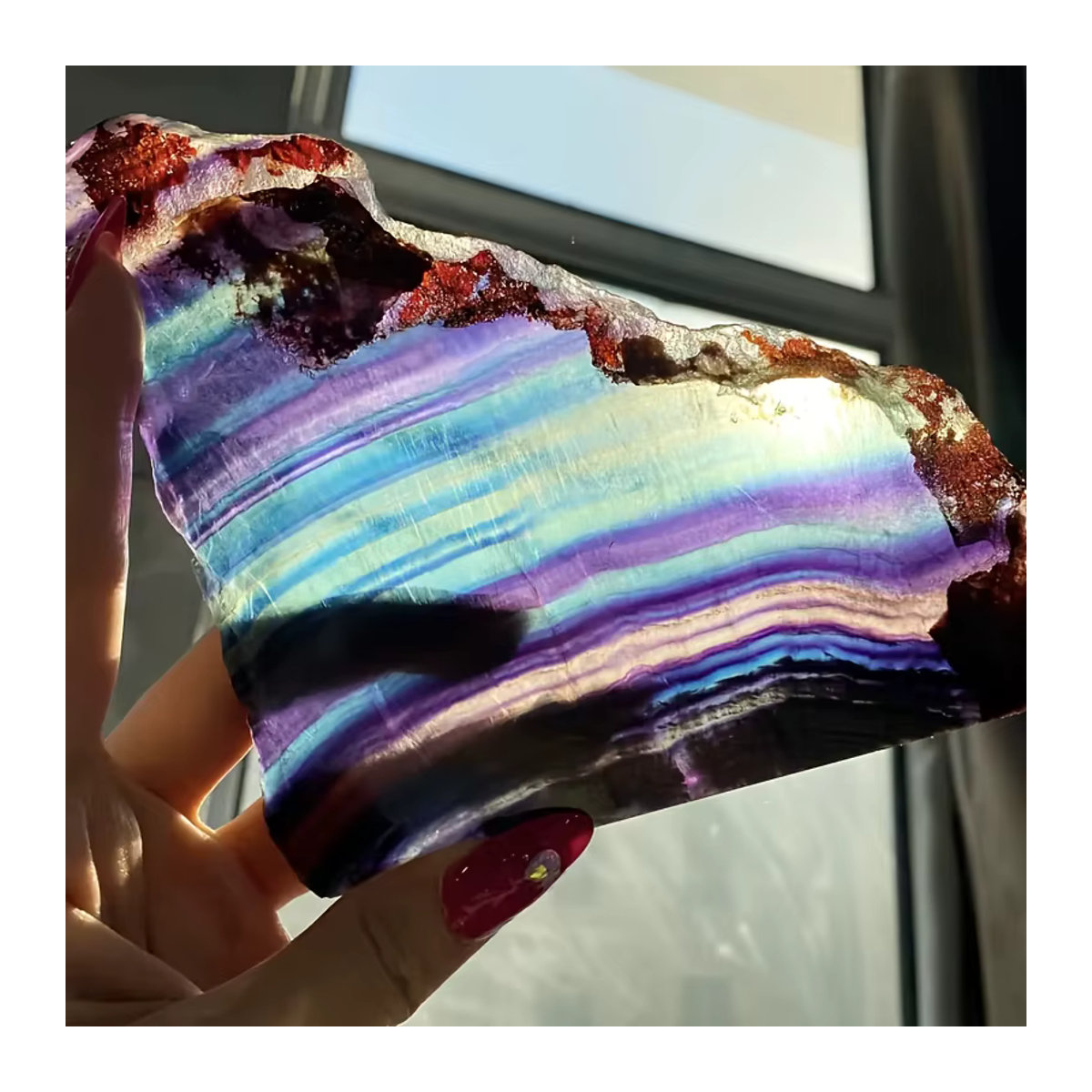 Regenbogen Fluorit Kristallplatte als dekorative Scheibe in Multicolor für Schreibtisch und Nachttisch - Bild 3